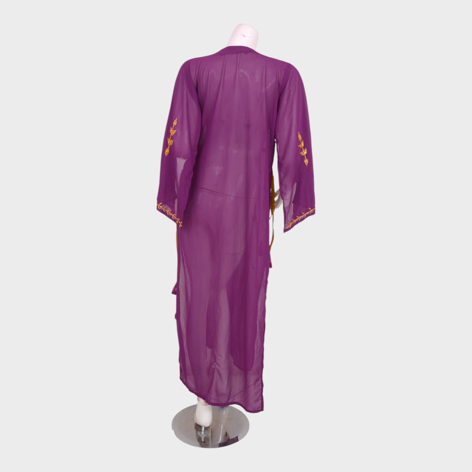 Purple Chiffon Long Dress with Golden Embroidery