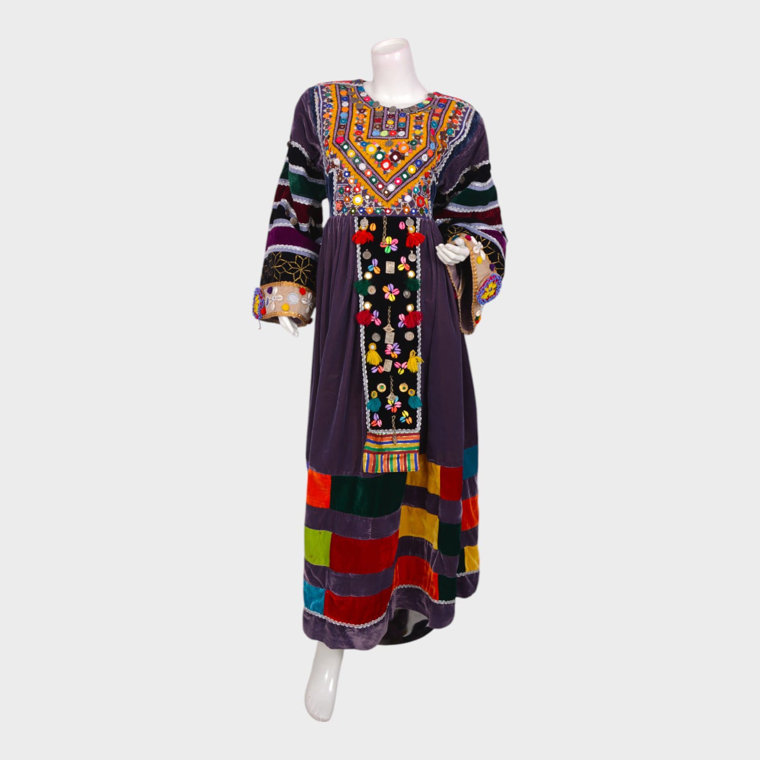 Modern Patchwork Afghan Maxi Dress in Velvet