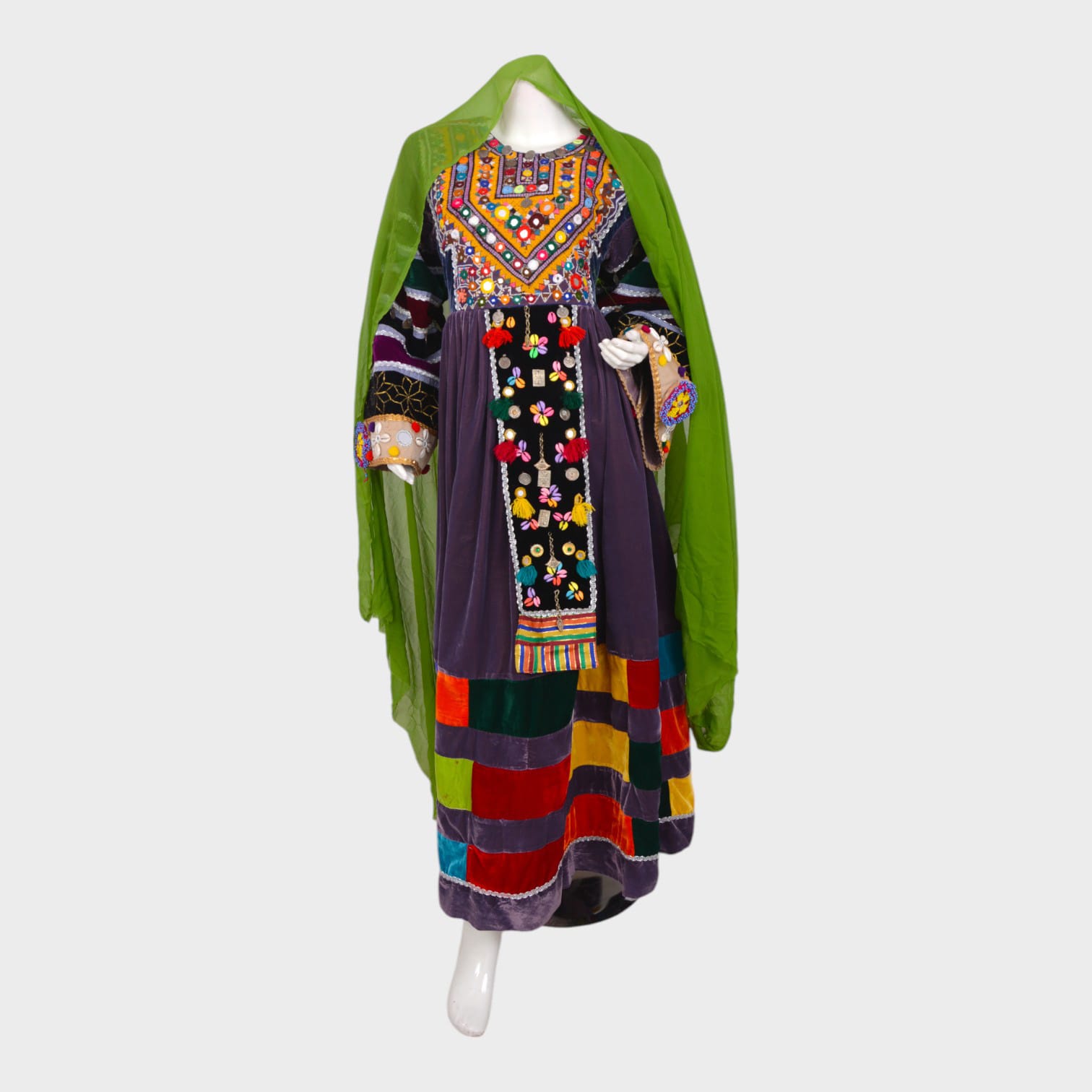 Modern Patchwork Afghan Maxi Dress in Velvet