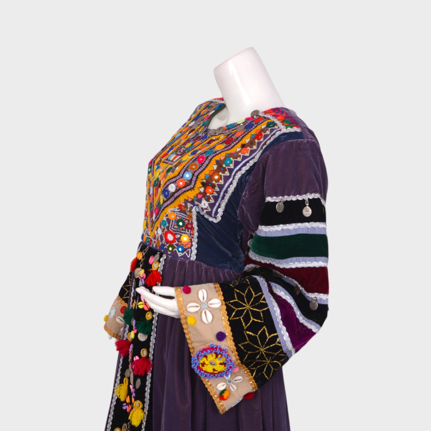 Modern Patchwork Afghan Maxi Dress in Velvet