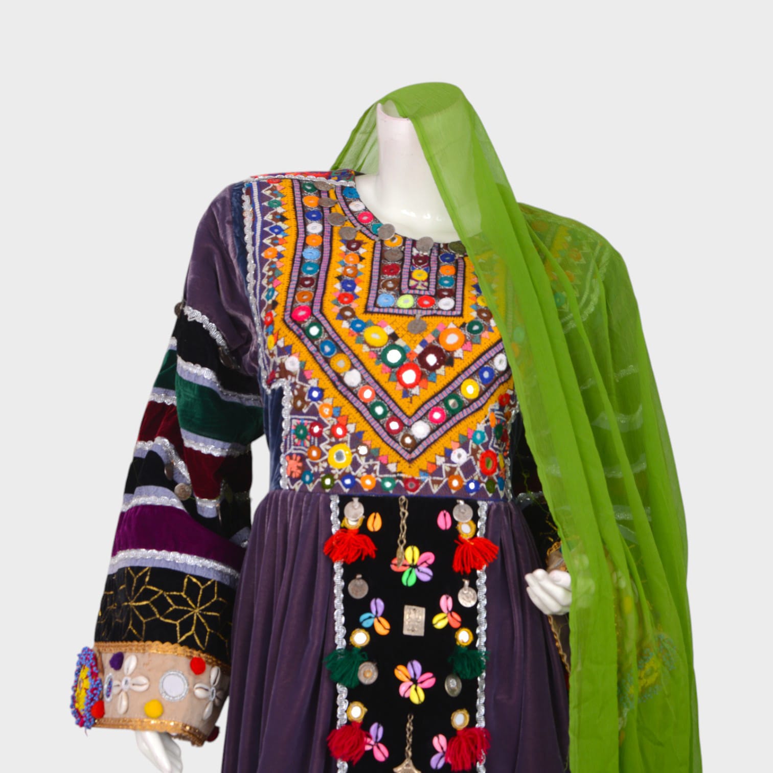 Modern Patchwork Afghan Maxi Dress in Velvet
