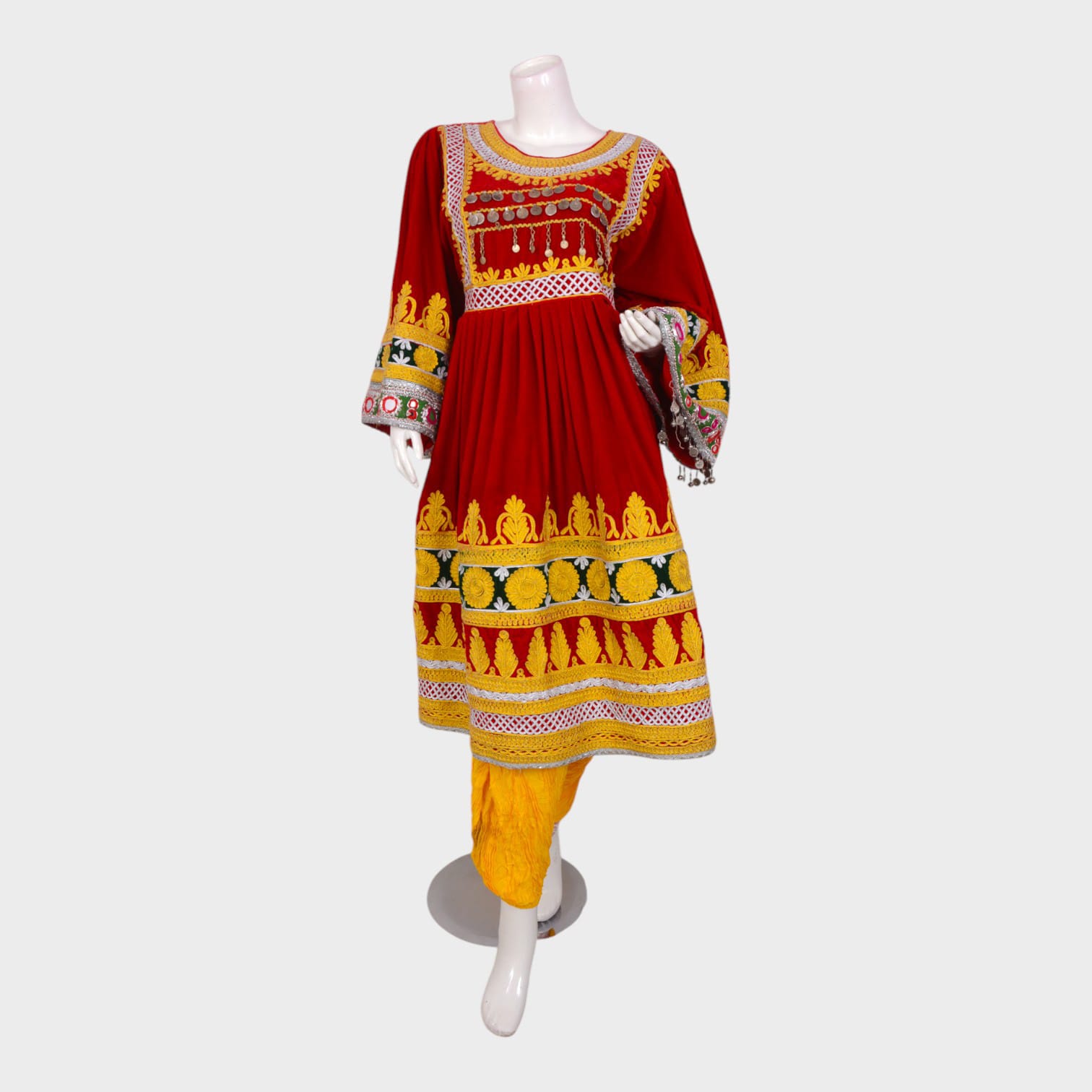 Saffron Majesty – Red & Yellow Afghani Dress Set