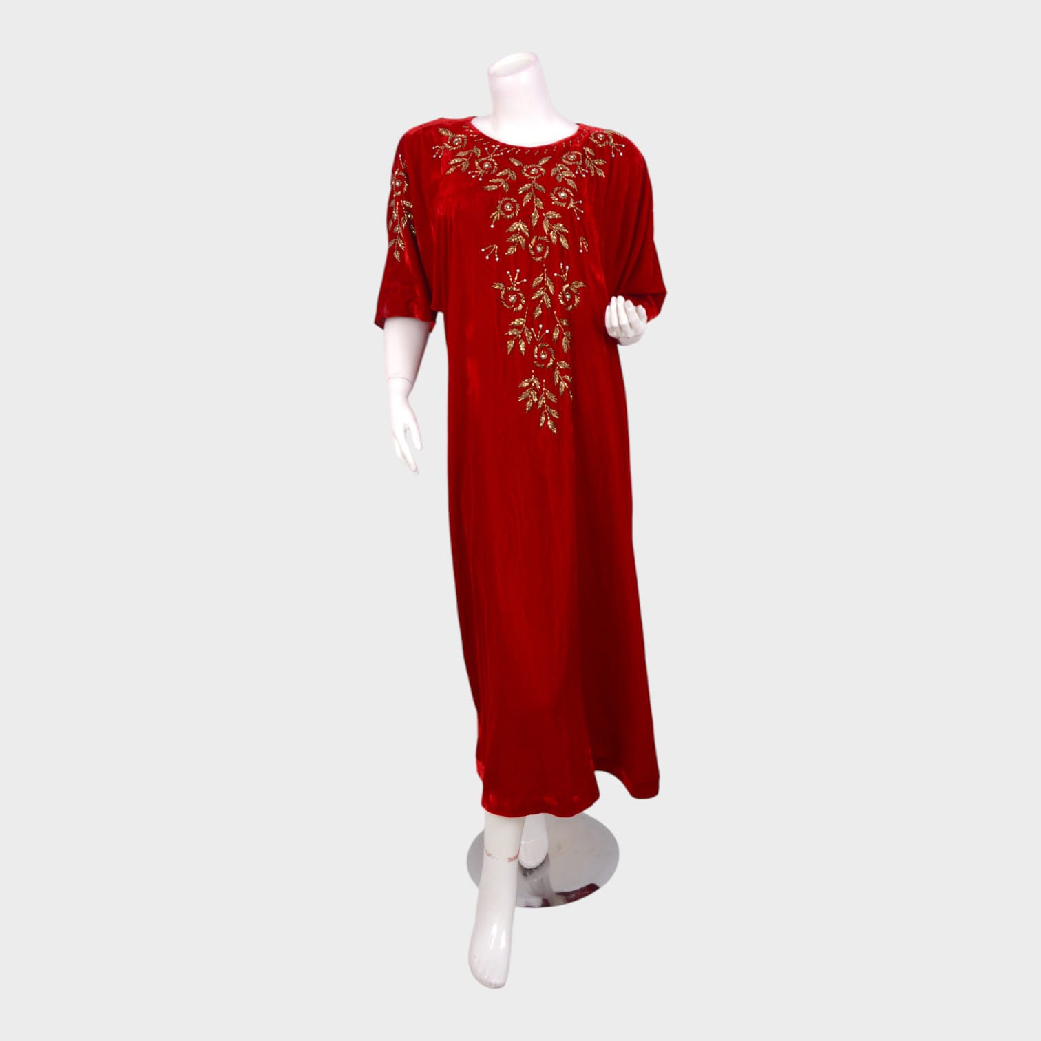 Crimson Grace – Minimal Embroidered Velvet Dress