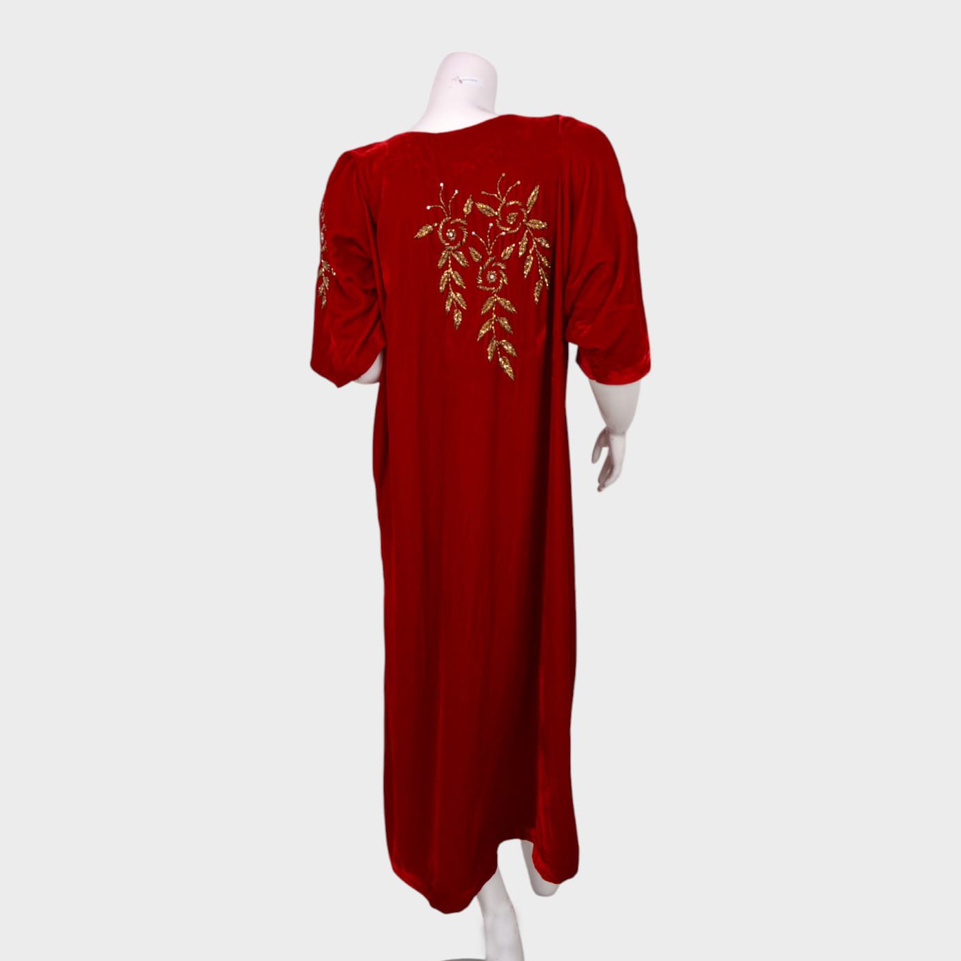 Crimson Grace – Minimal Embroidered Velvet Dress
