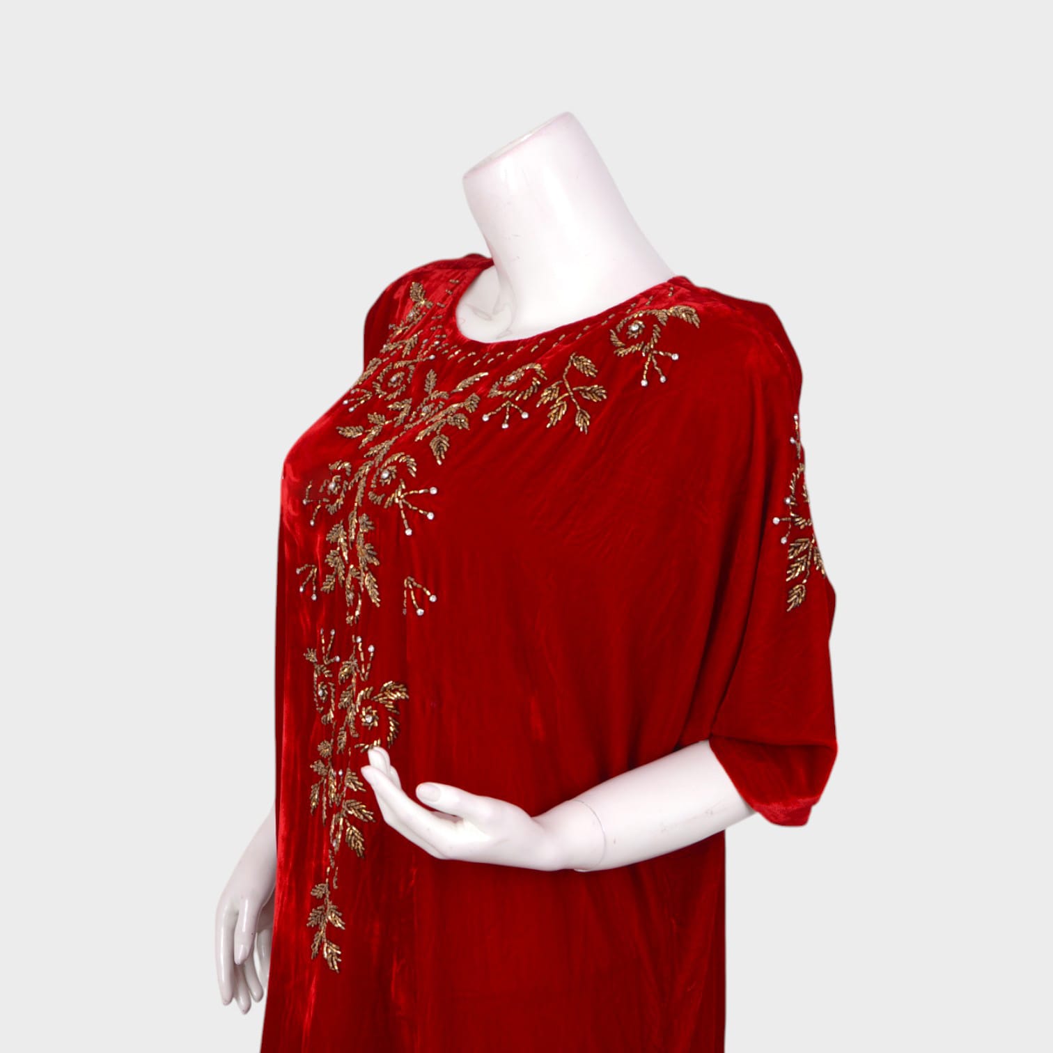 Crimson Grace – Minimal Embroidered Velvet Dress