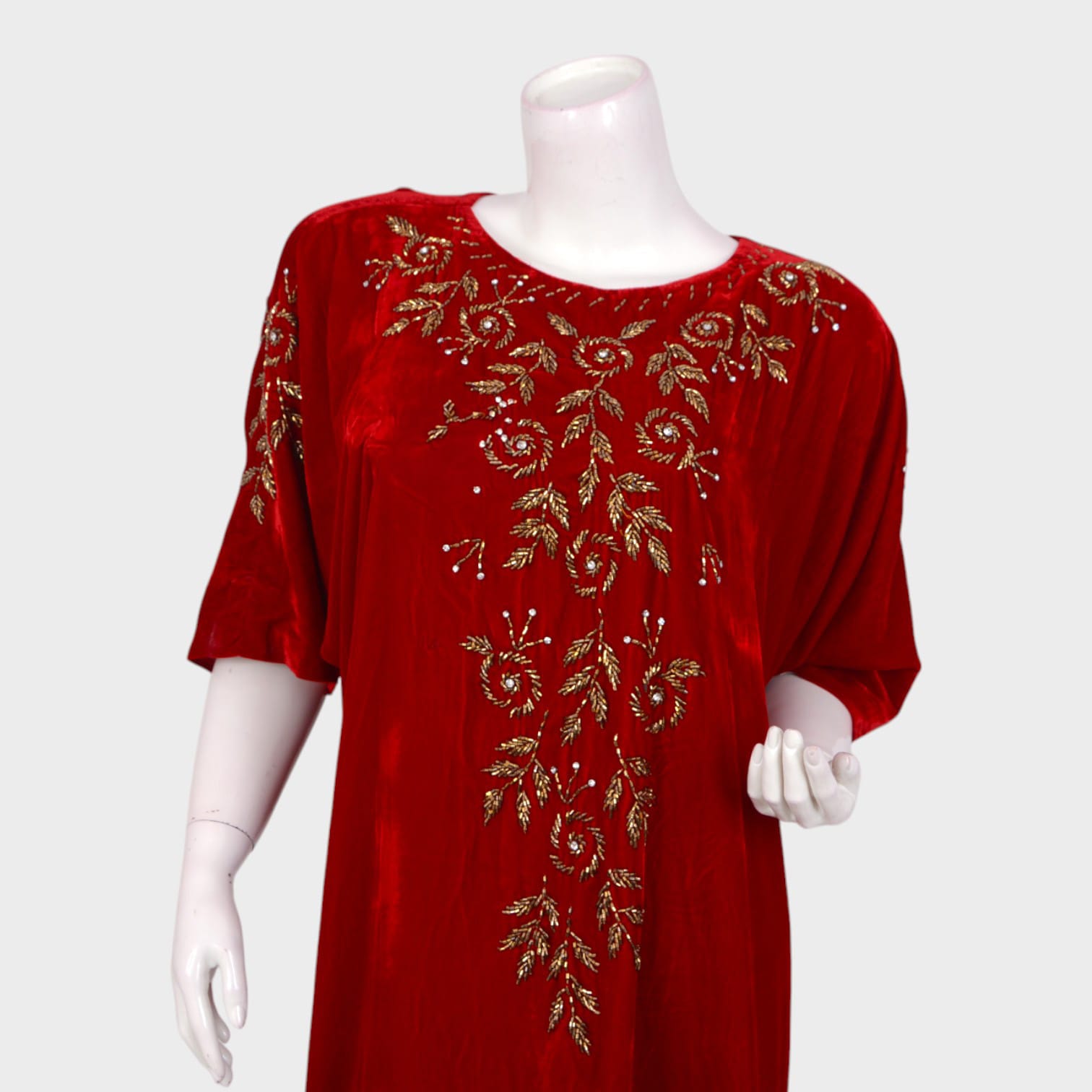 Crimson Grace – Minimal Embroidered Velvet Dress