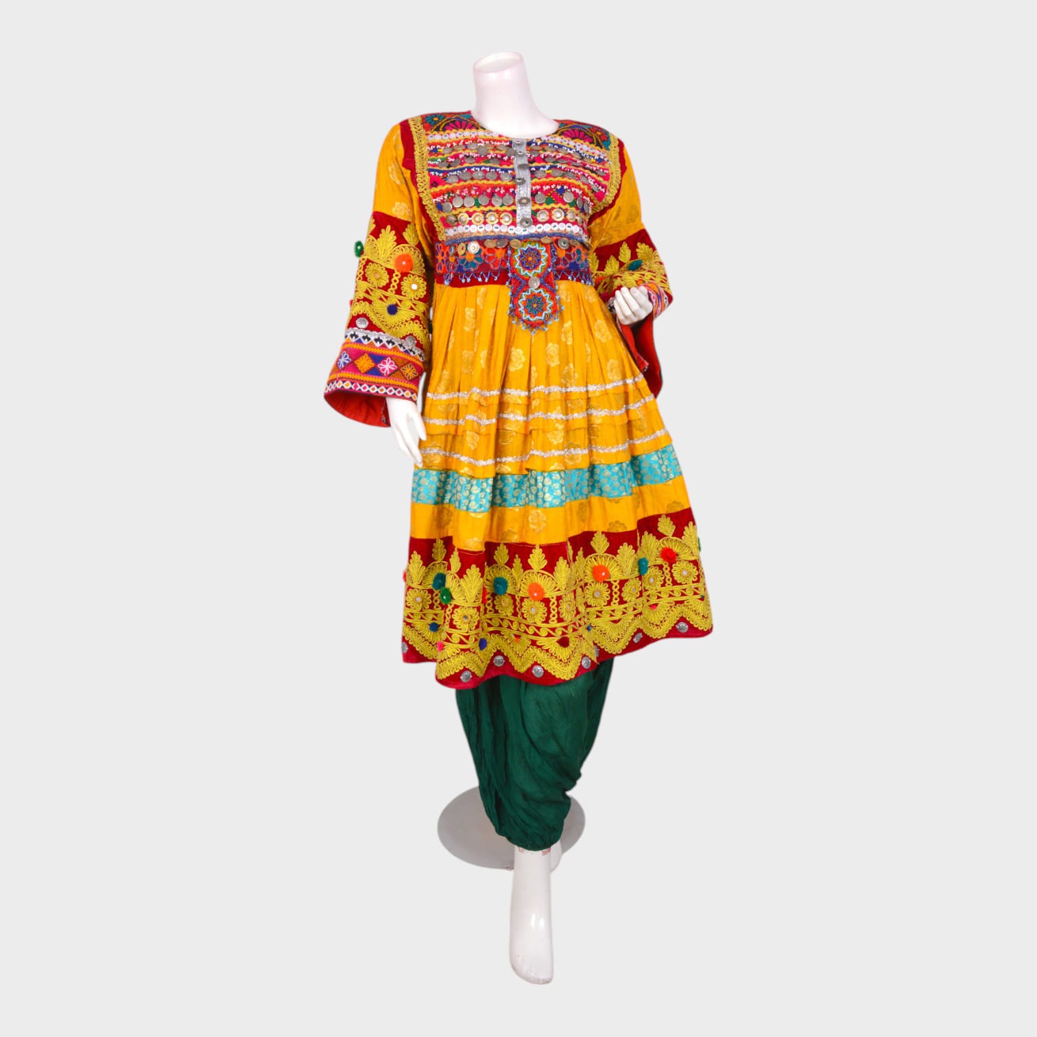Meena Radiance – Yellow & Green Afghani Dress Set