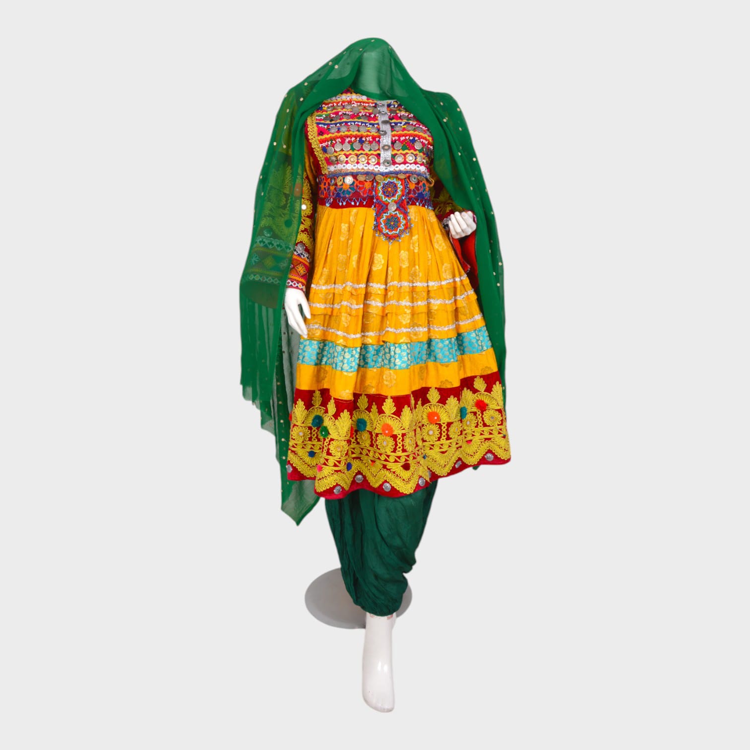 Meena Radiance – Yellow & Green Afghani Dress Set