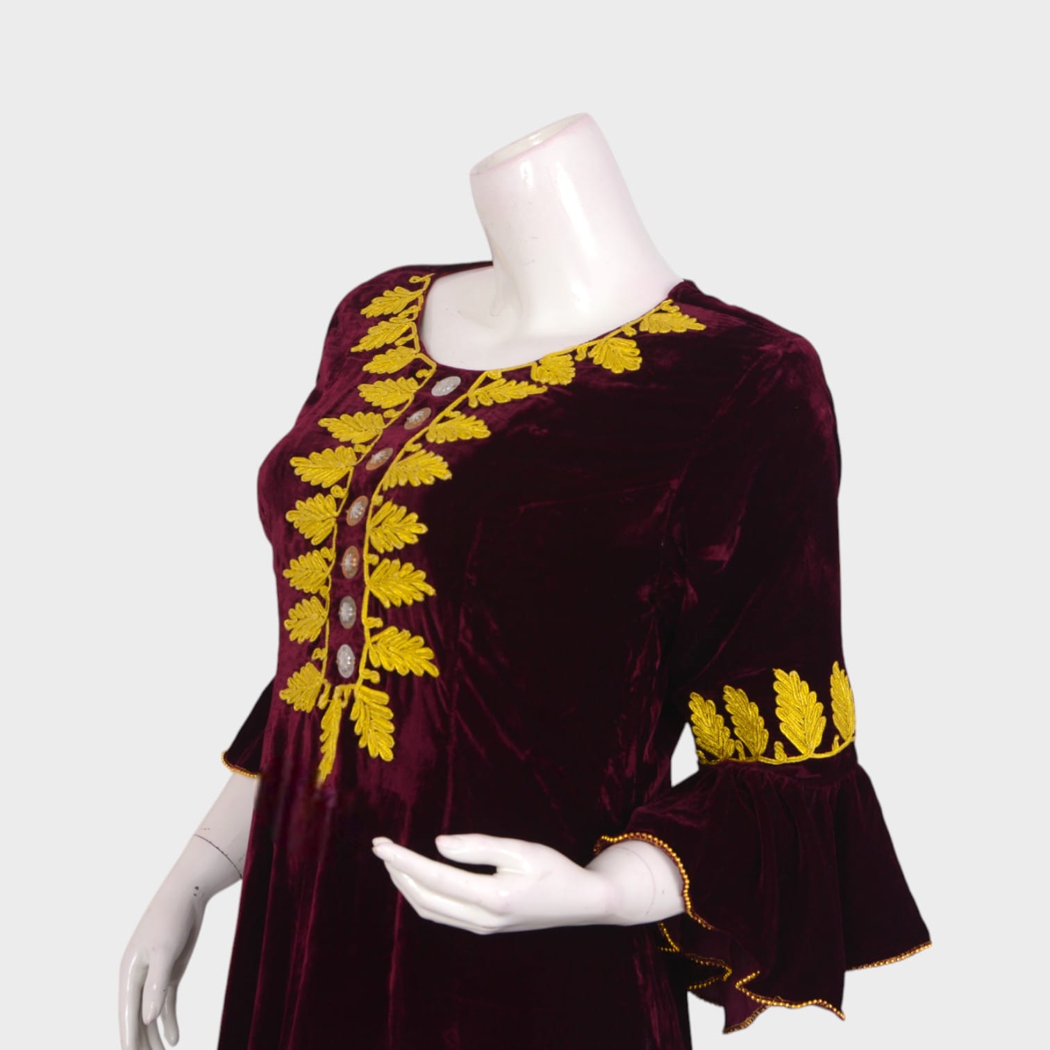 Zamrud Velvet – Deep Maroon Embroidered Dress