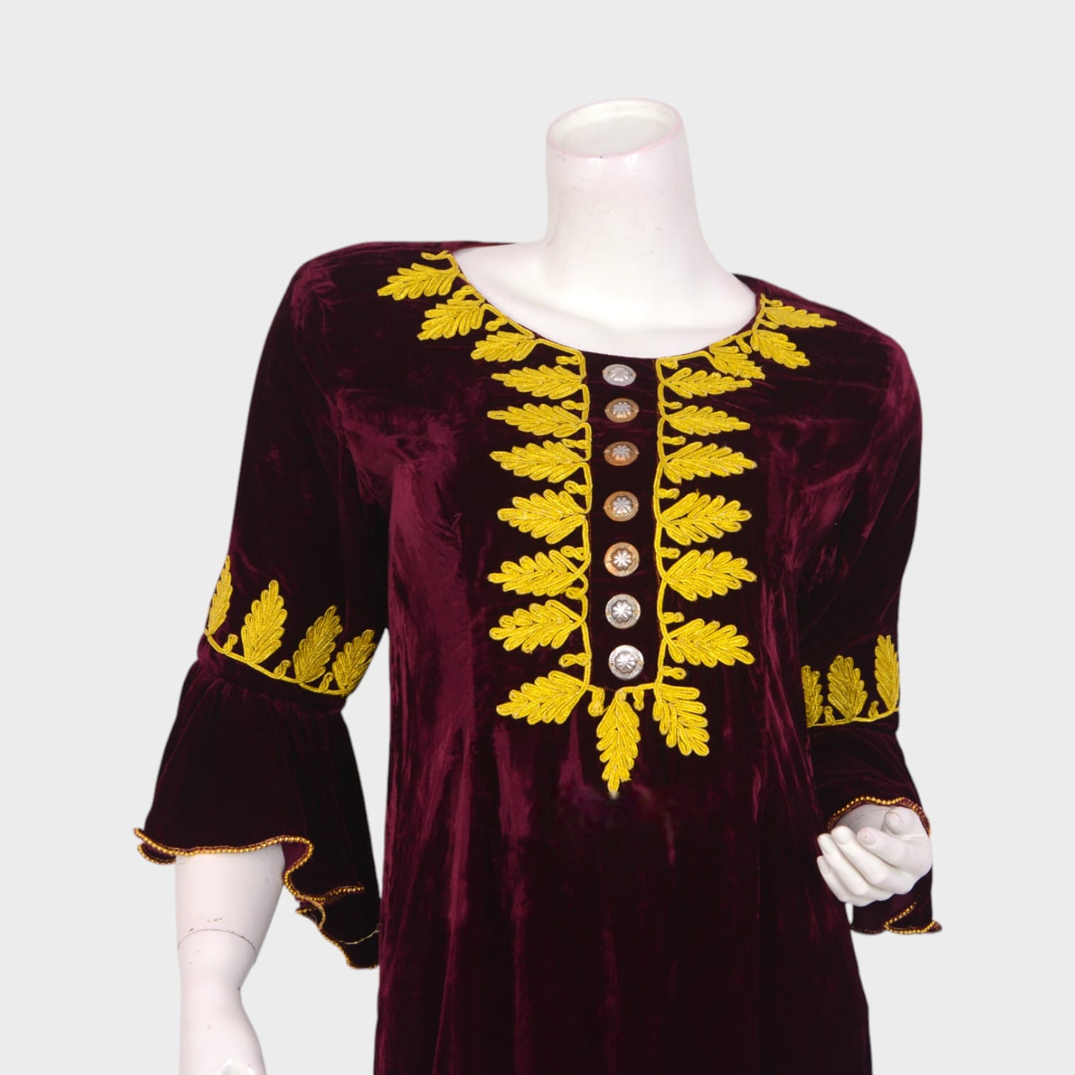 Zamrud Velvet – Deep Maroon Embroidered Dress