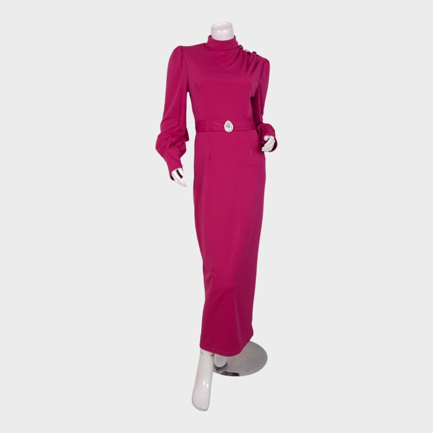 Berry Empress – High-Neck Belted Gown