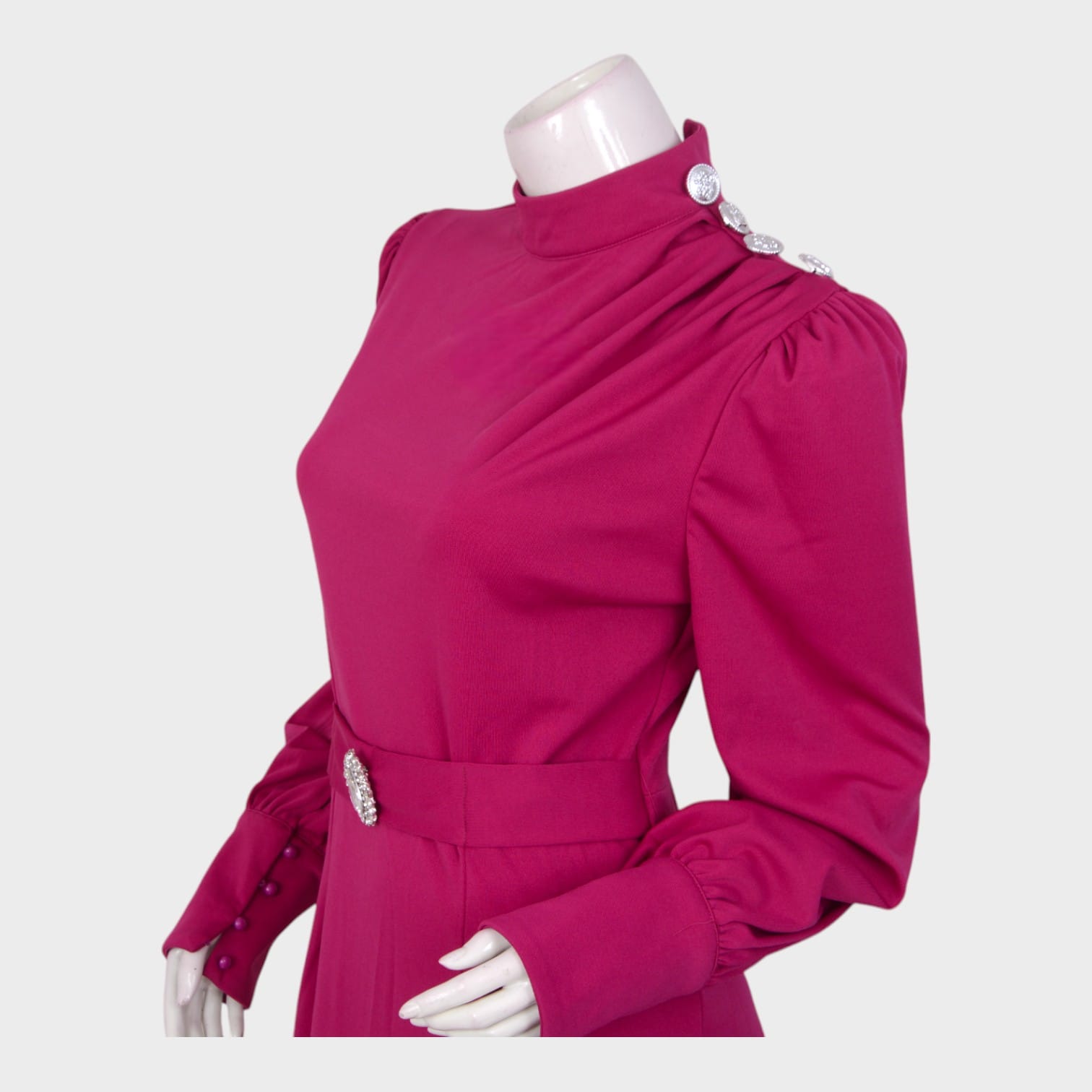 Berry Empress – High-Neck Belted Gown