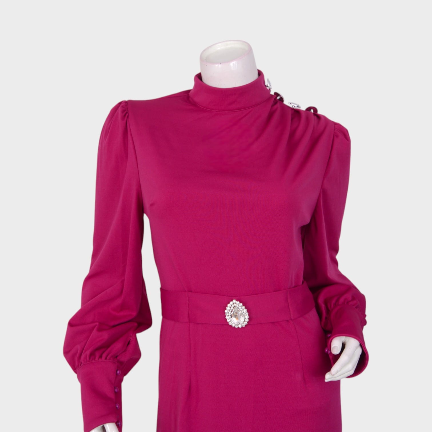 Berry Empress – High-Neck Belted Gown