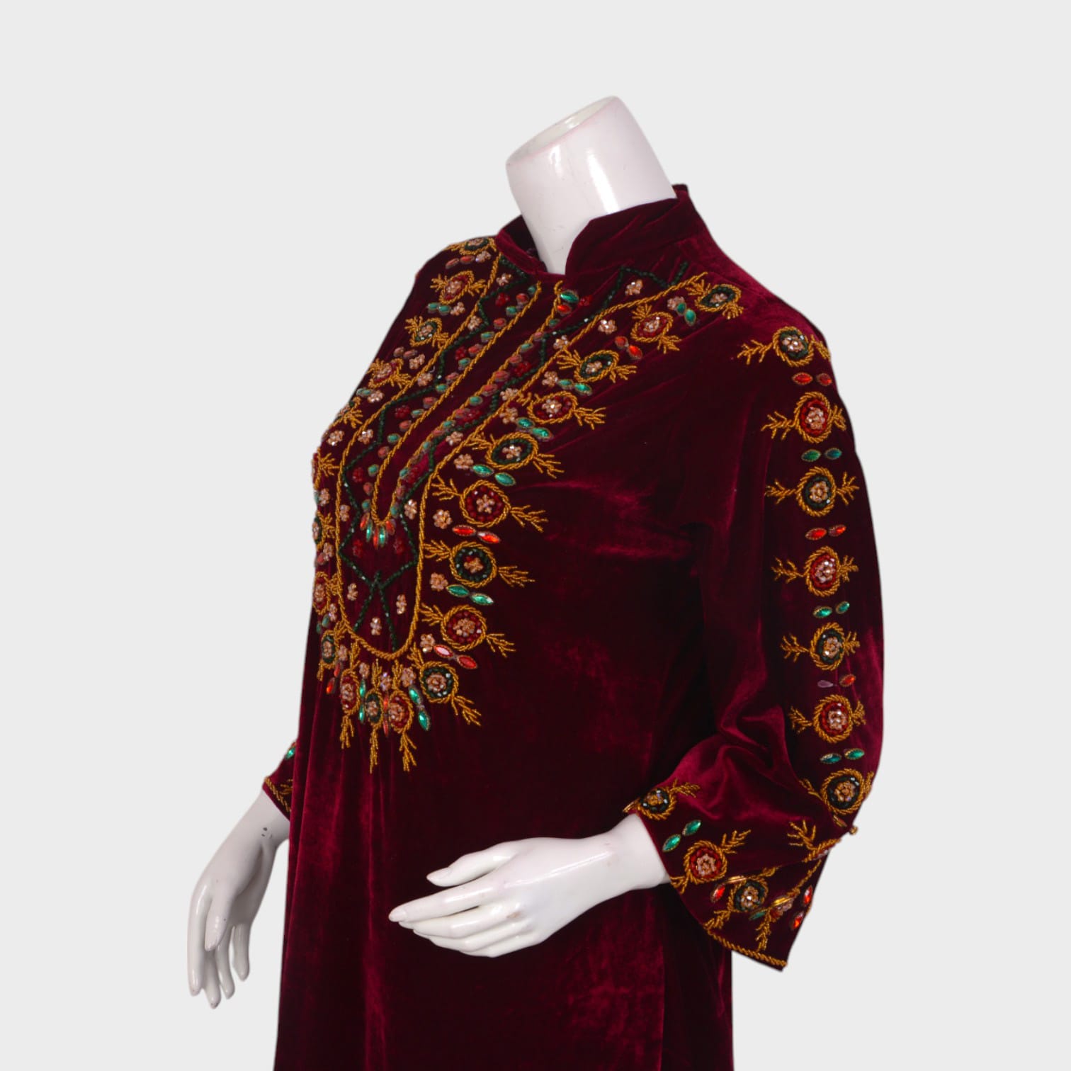 Maroon Solace – Velvet Embroidered Long Dress