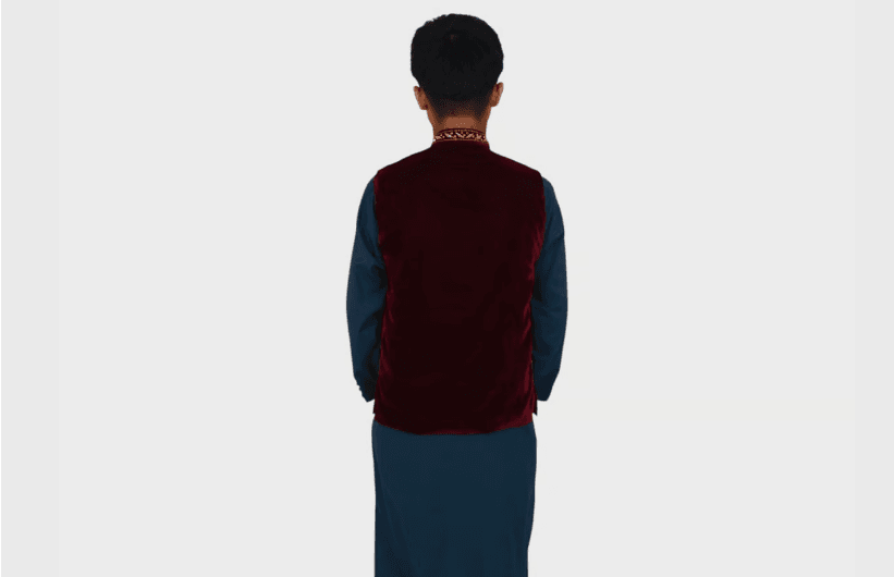 Sultan Charm – Embroidered Maroon Velvet Vest for Men