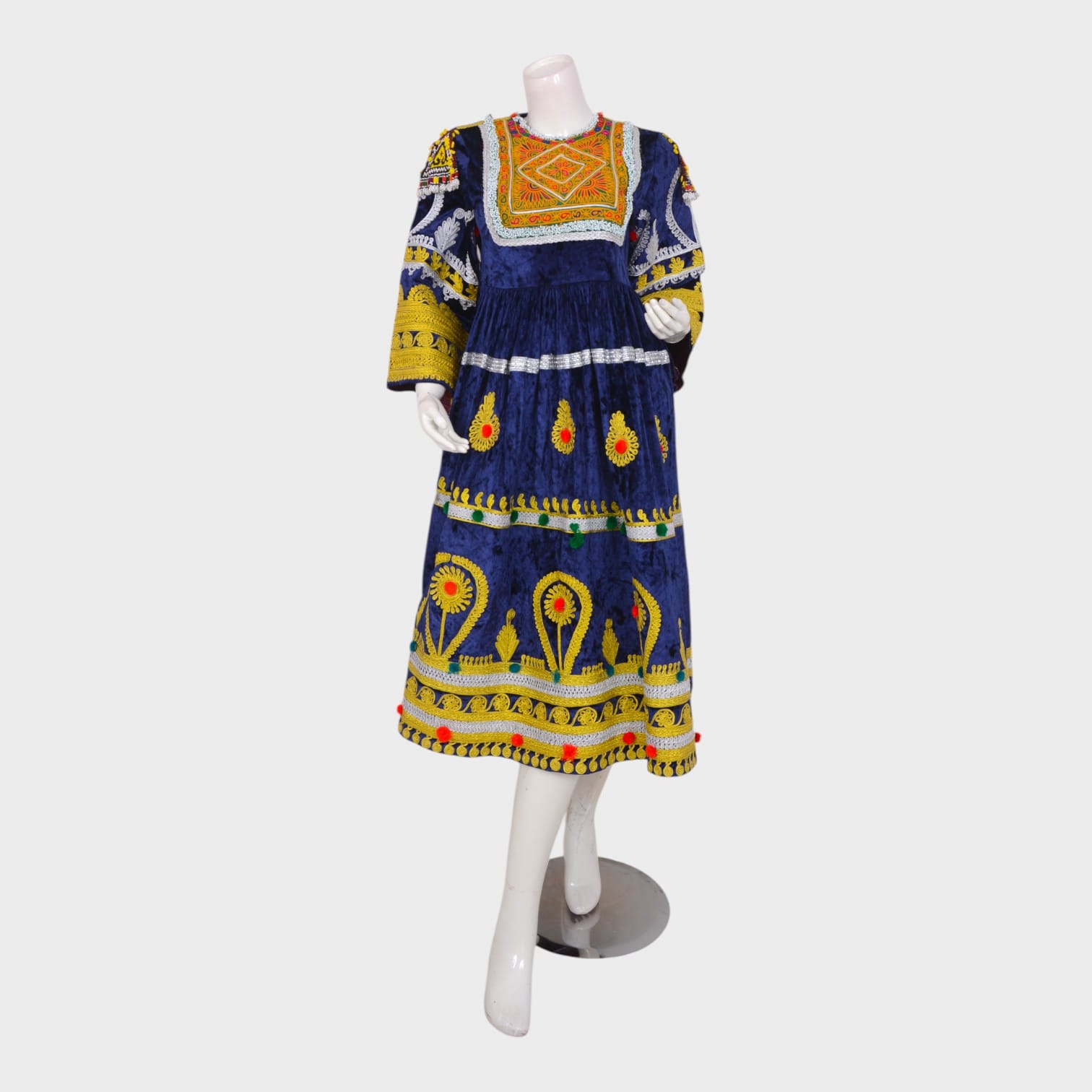 Navy Blue Embroidered Afghani Dress