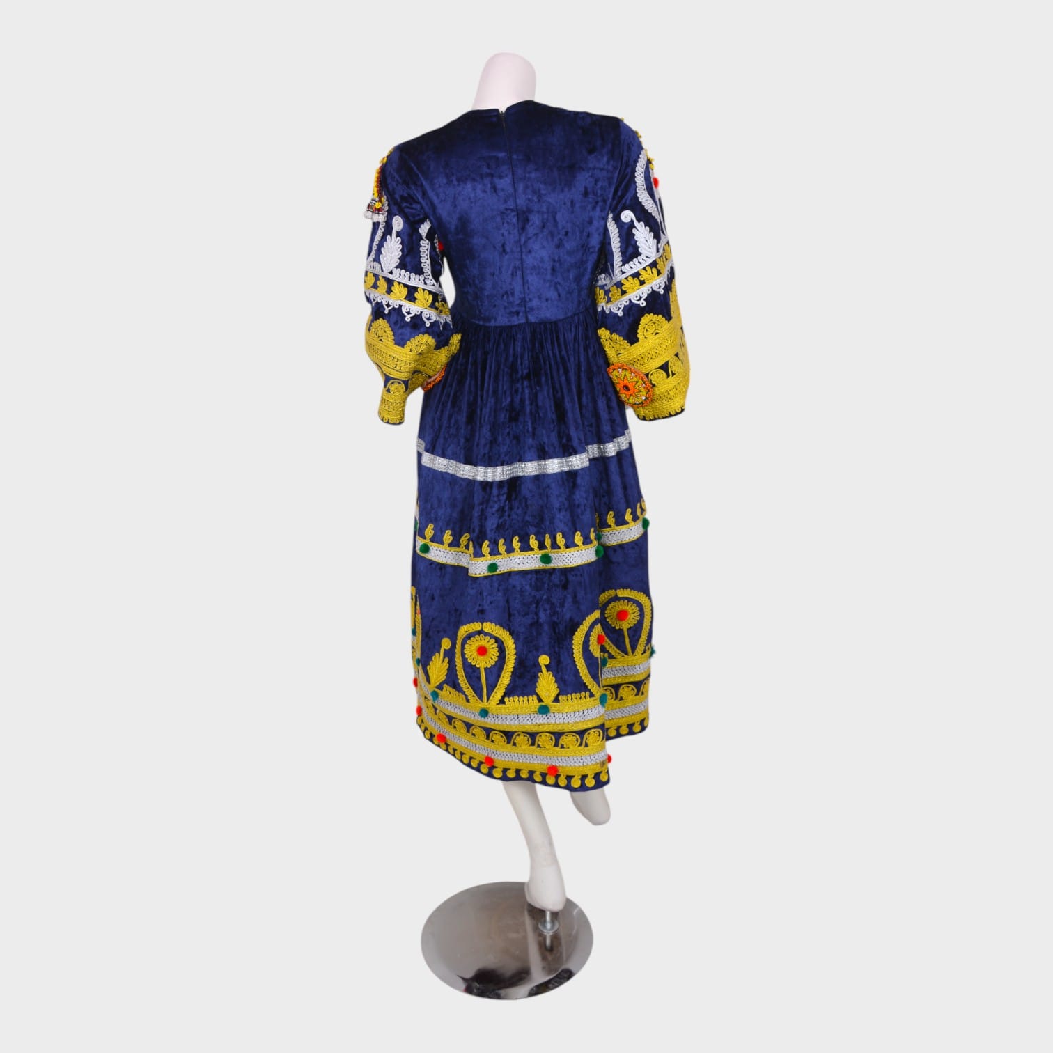 Navy Blue Embroidered Afghani Dress