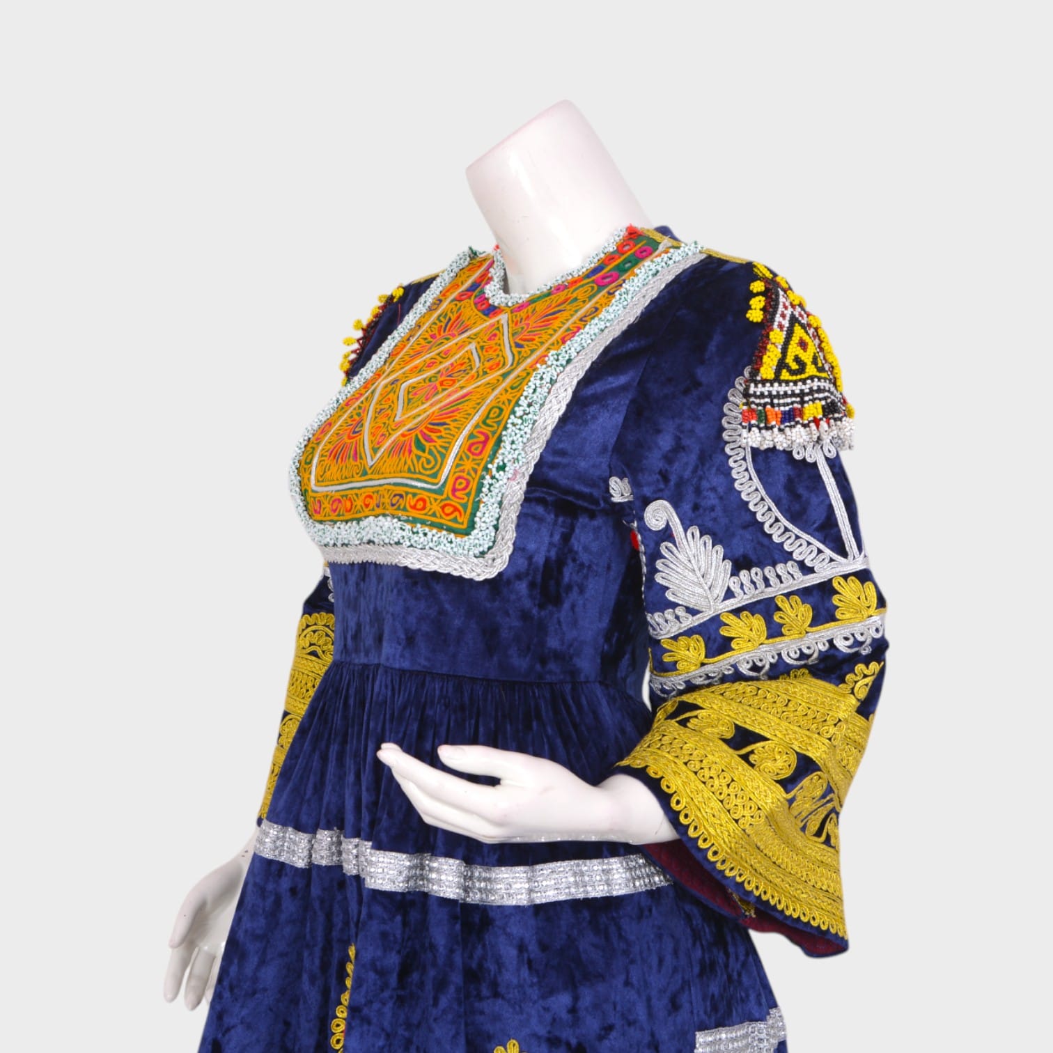Navy Blue Embroidered Afghani Dress