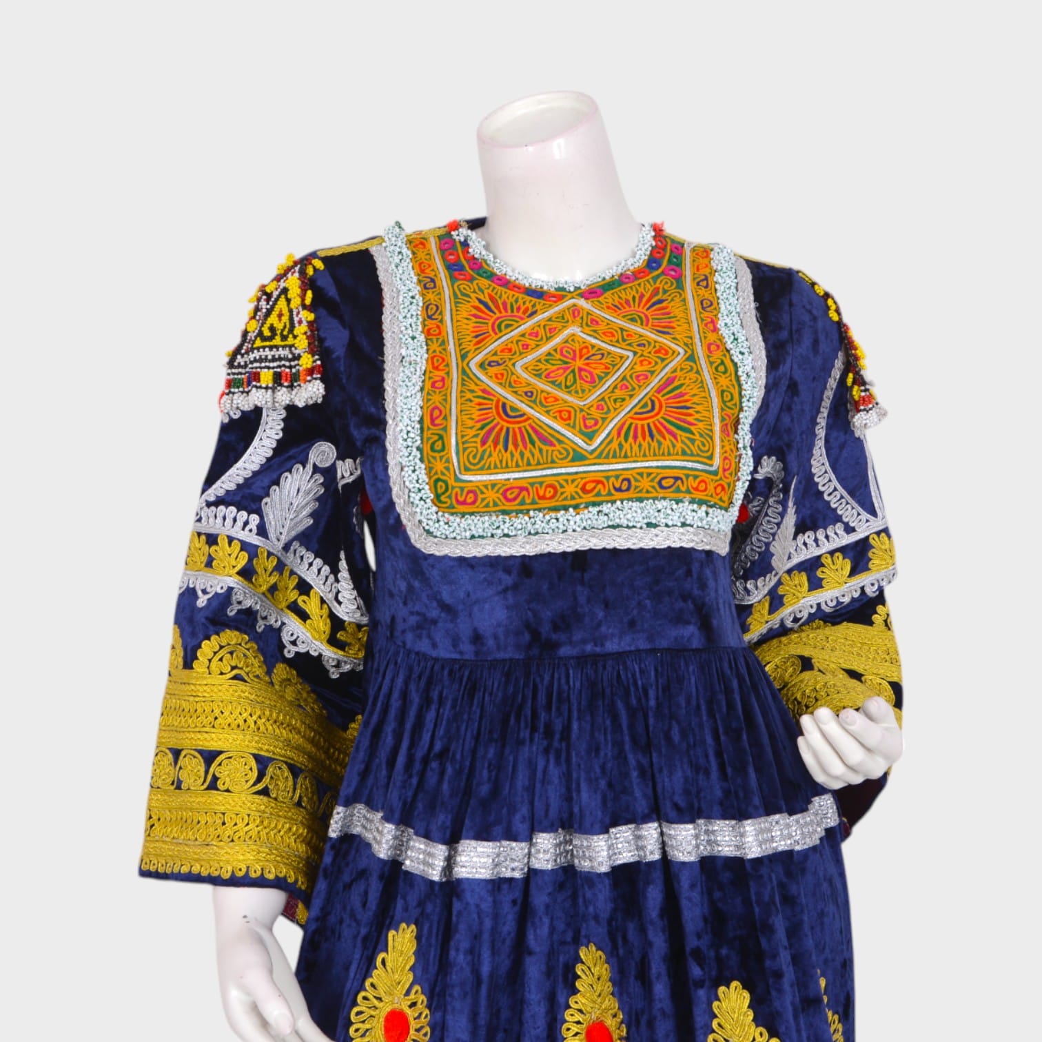 Navy Blue Embroidered Afghani Dress