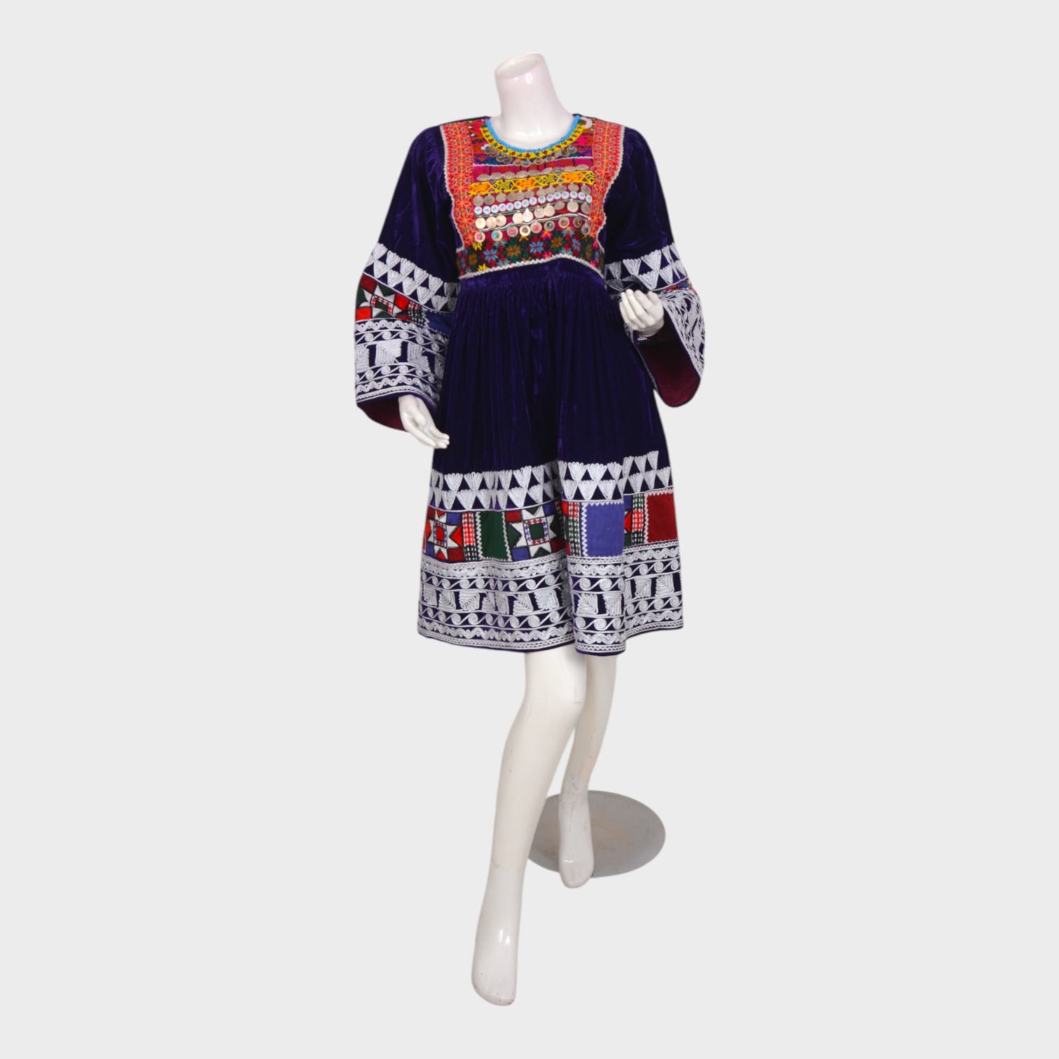 Laili Charm – Navy Velvet Afghani Dress