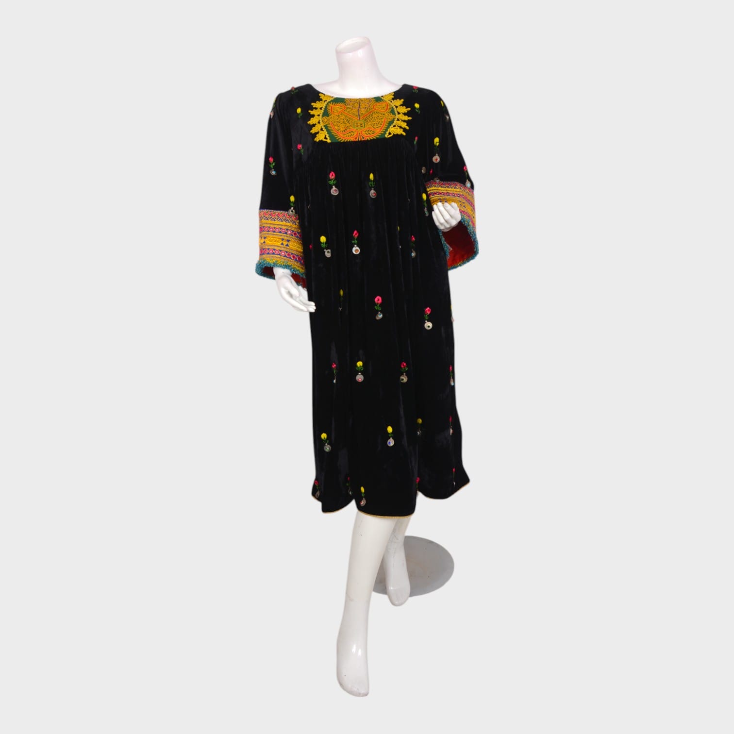 Rangina Bloom – Black Velvet Embroidered Dress