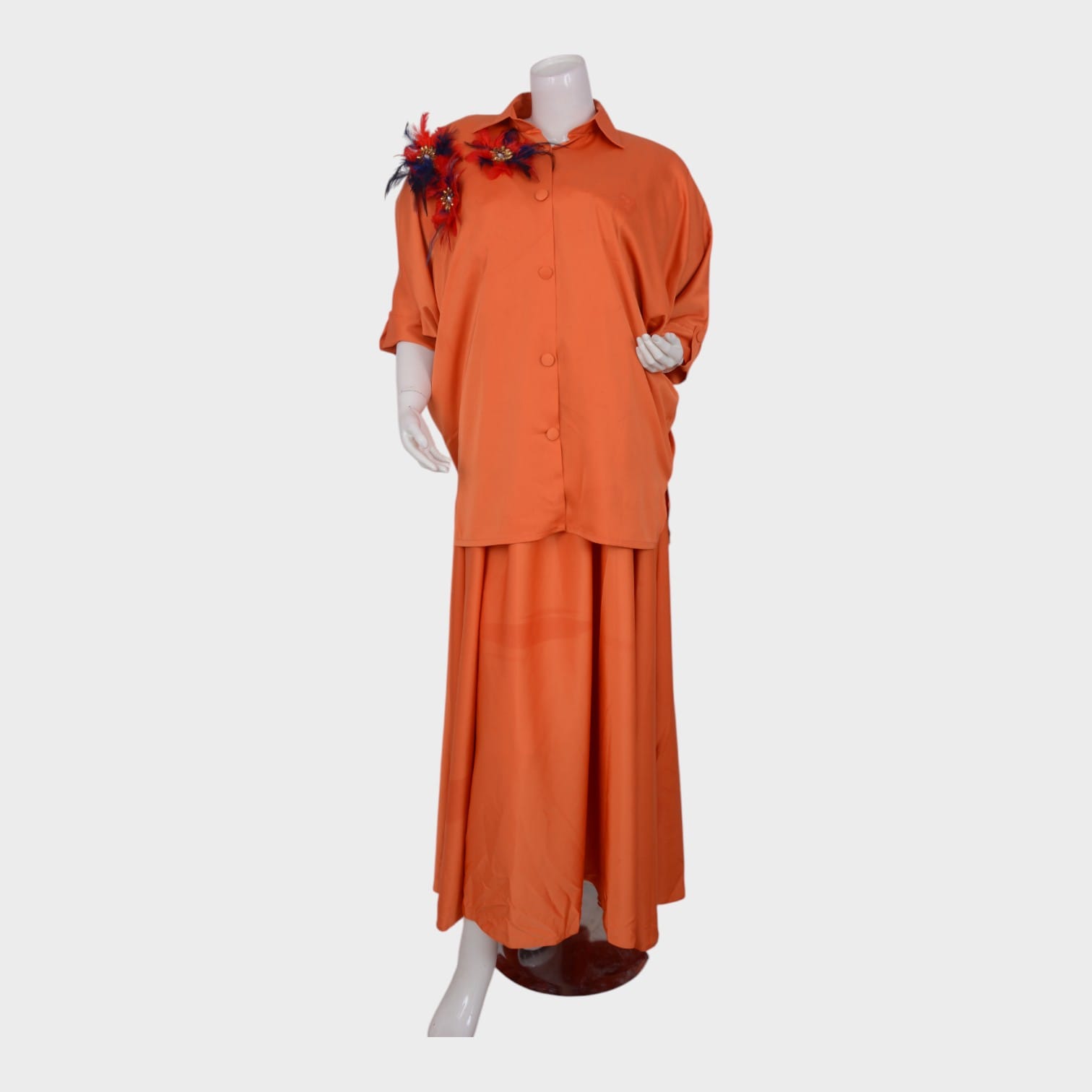 Clementine Flow – Feather Accent Maxi Set