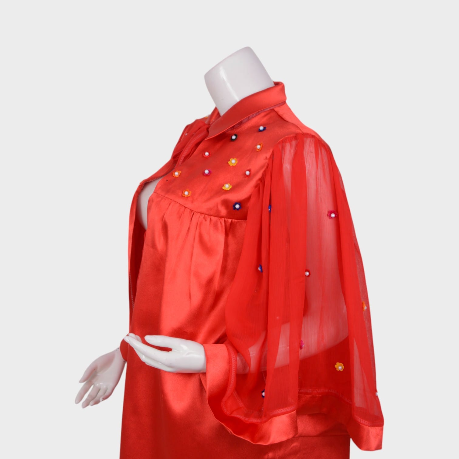 Crimson Charm – Embellished Cape Set