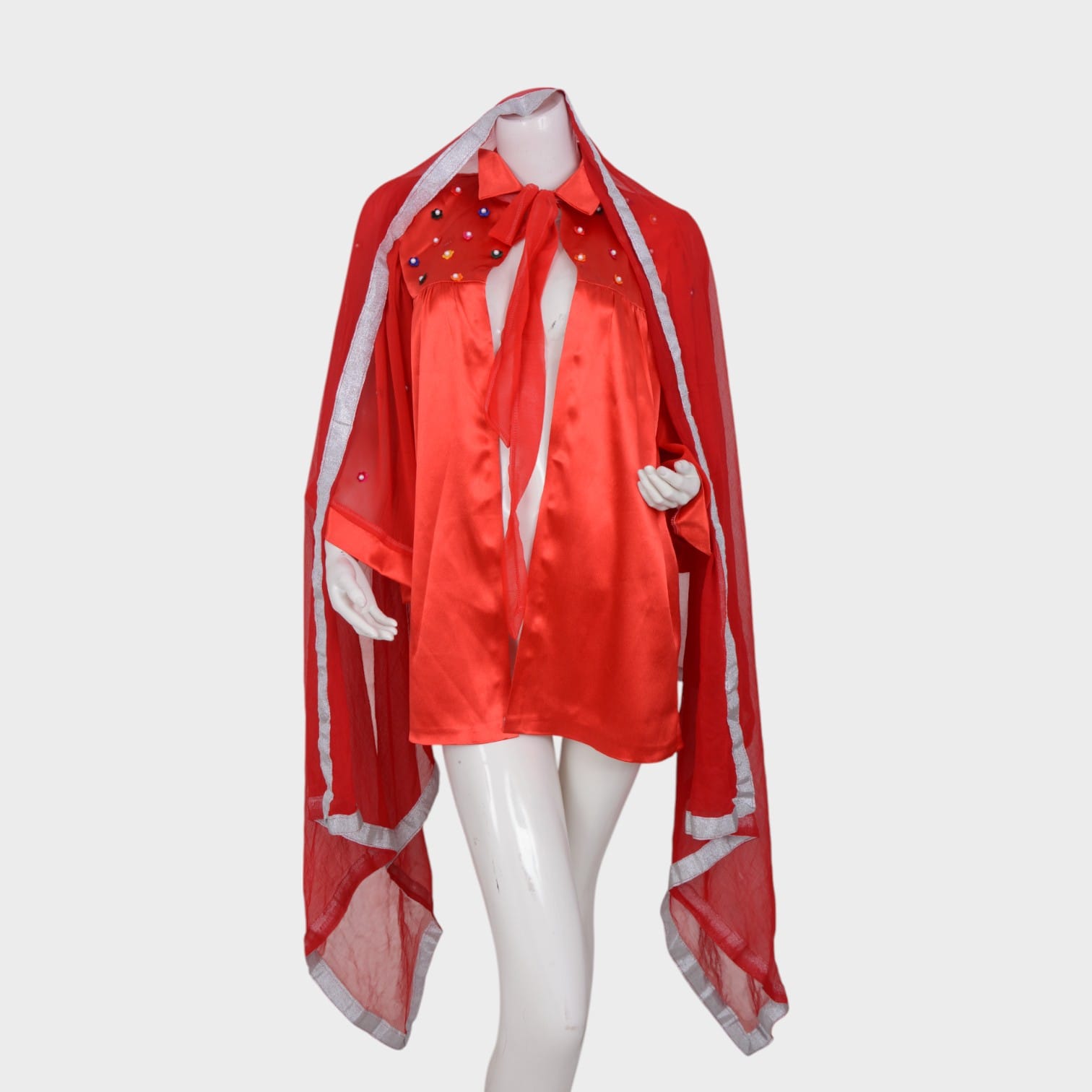 Crimson Charm – Embellished Cape Set