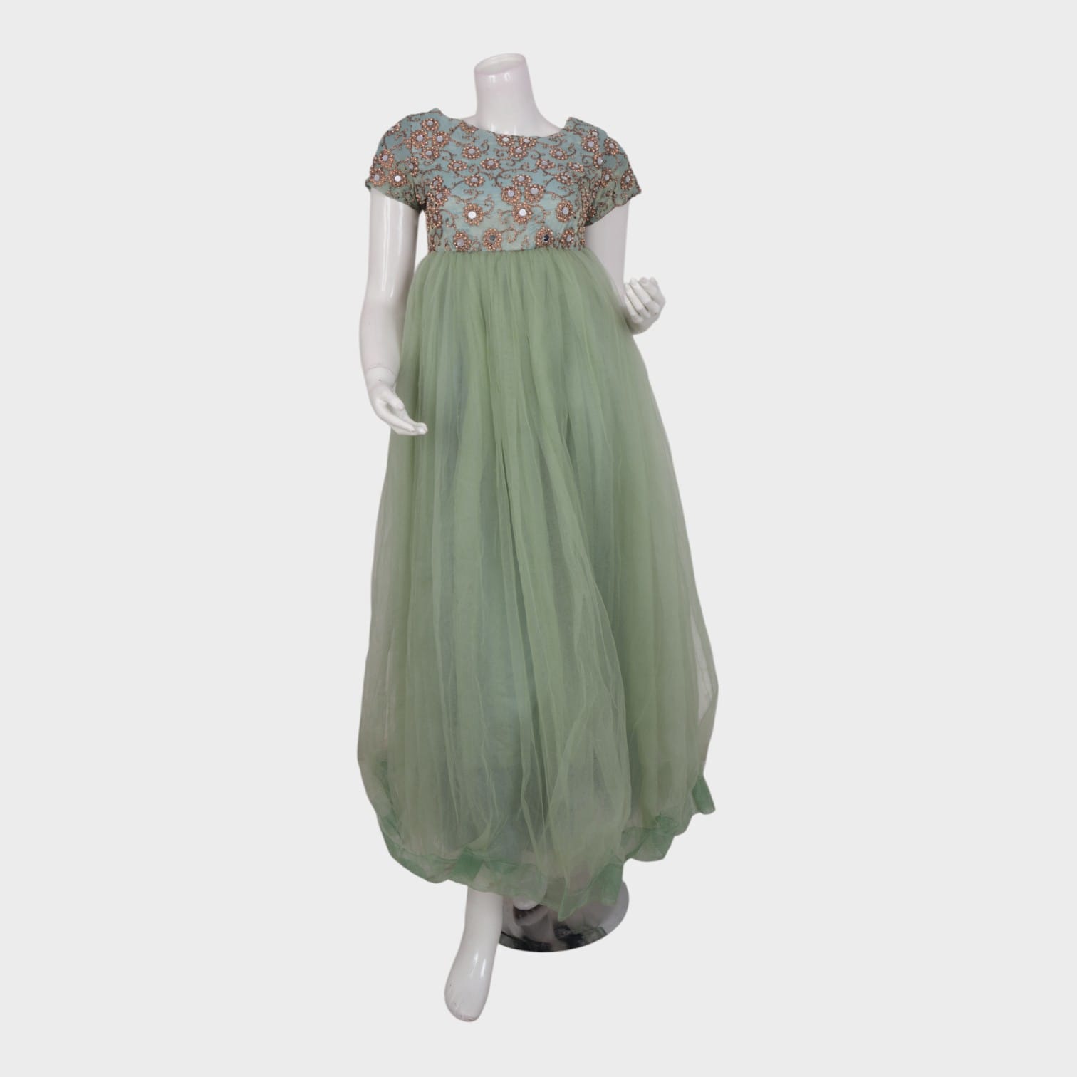 Mint Blossom – Embroidered Tulle Gown
