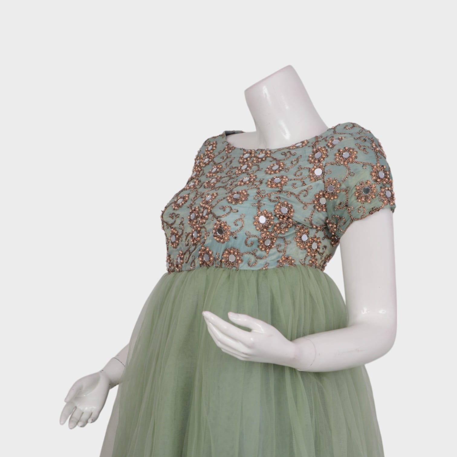 Mint Blossom – Embroidered Tulle Gown