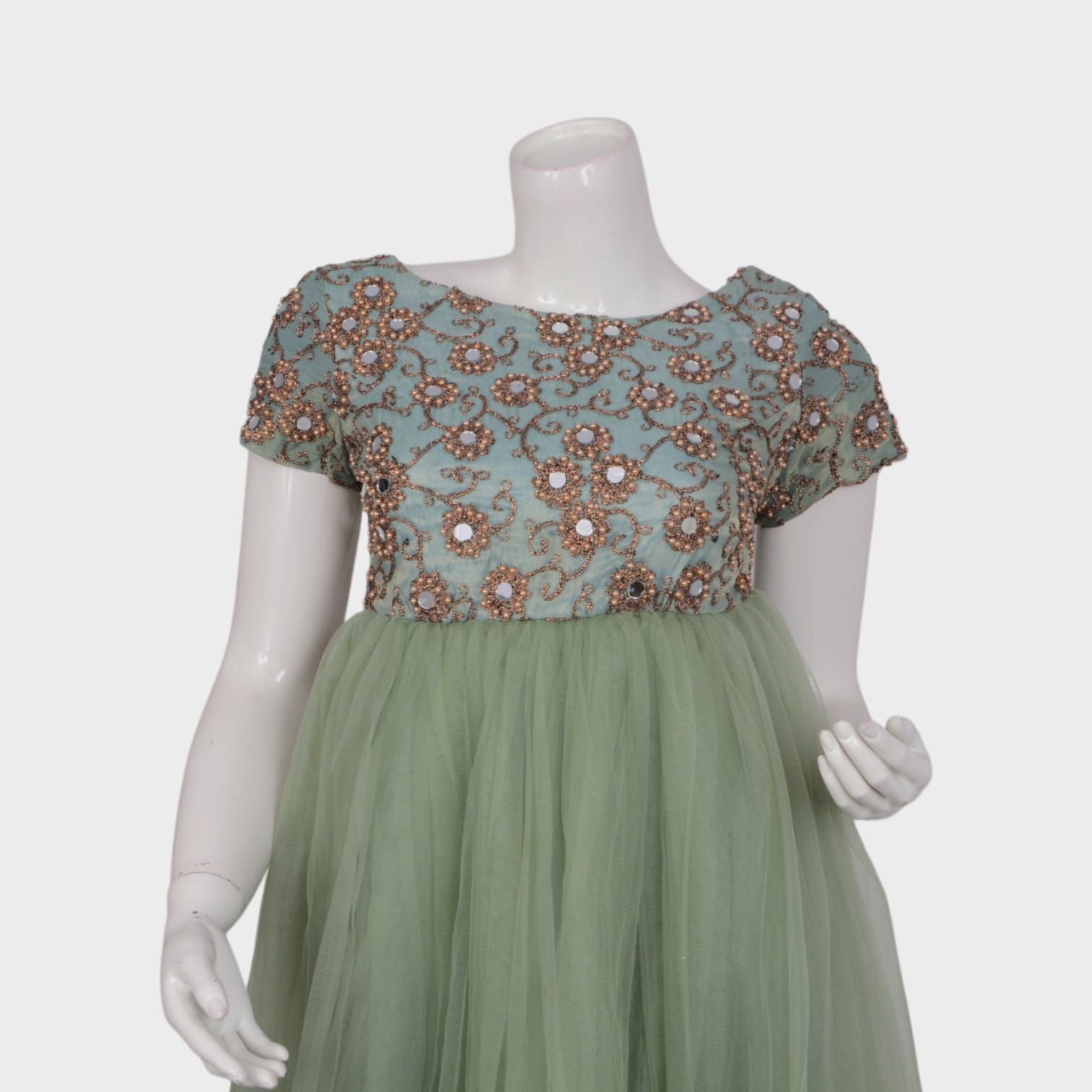 Mint Blossom – Embroidered Tulle Gown