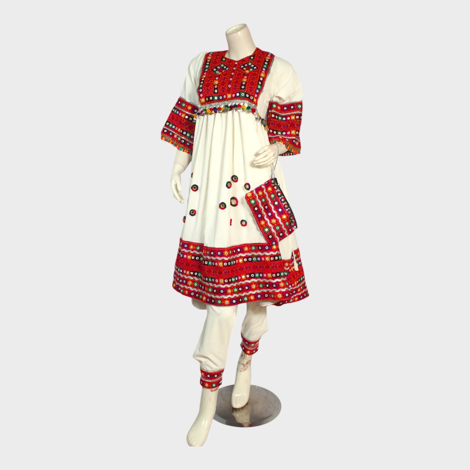 Kohistani Charm – White Mirror Embroidered Dress Set