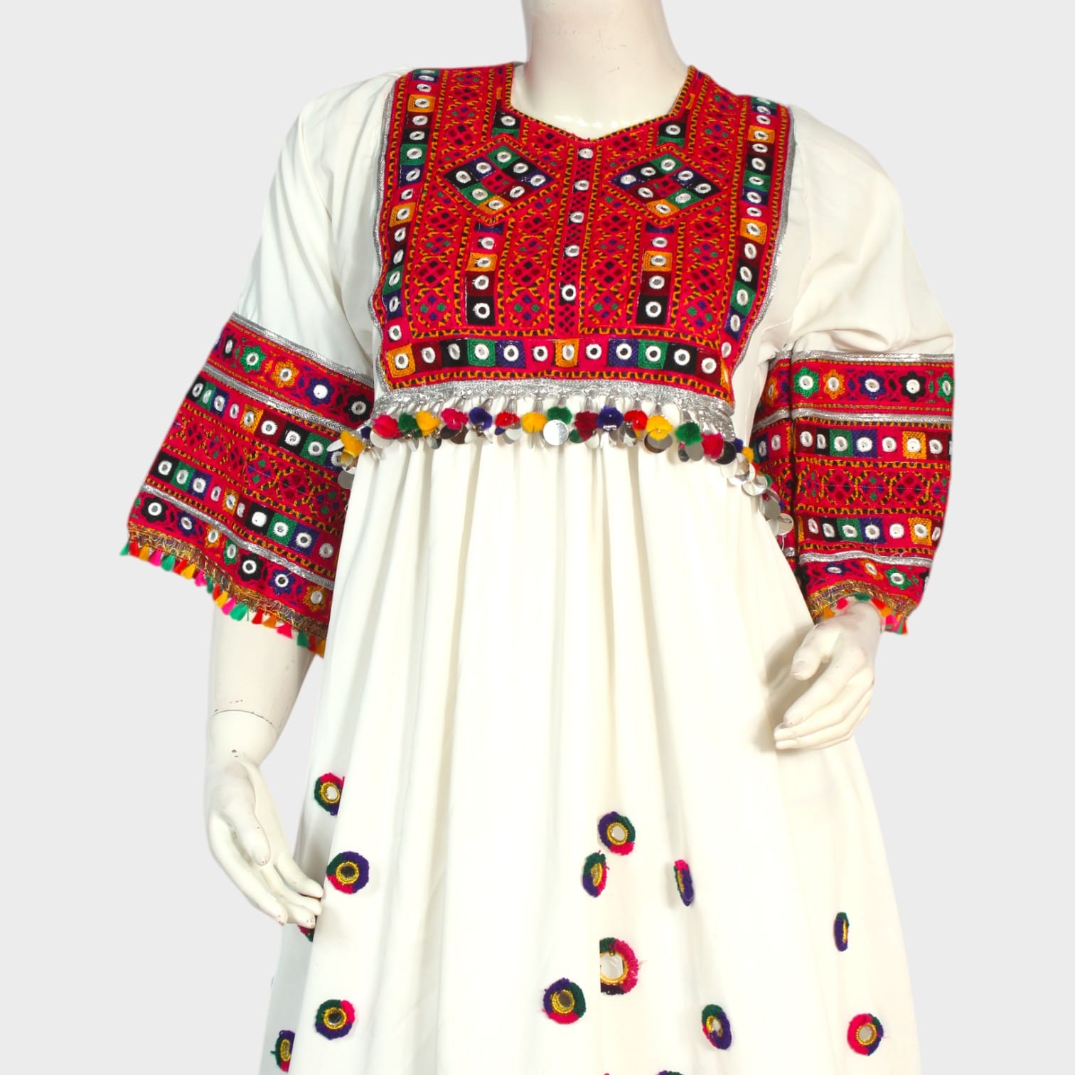 Kohistani Charm – White Mirror Embroidered Dress Set
