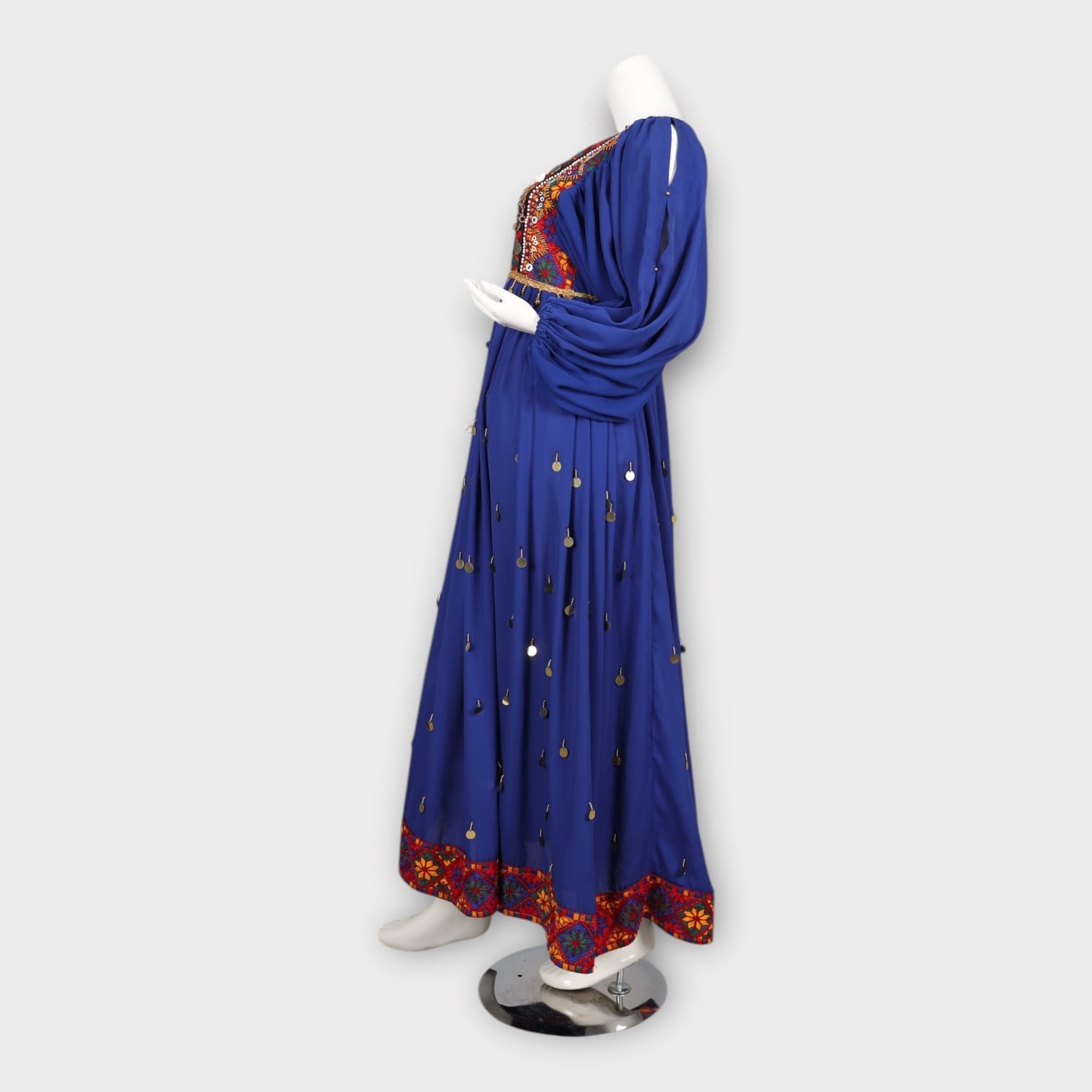 Afghan Dress – Royal Blue Embroidered Maxi Dress – Traditional Boho