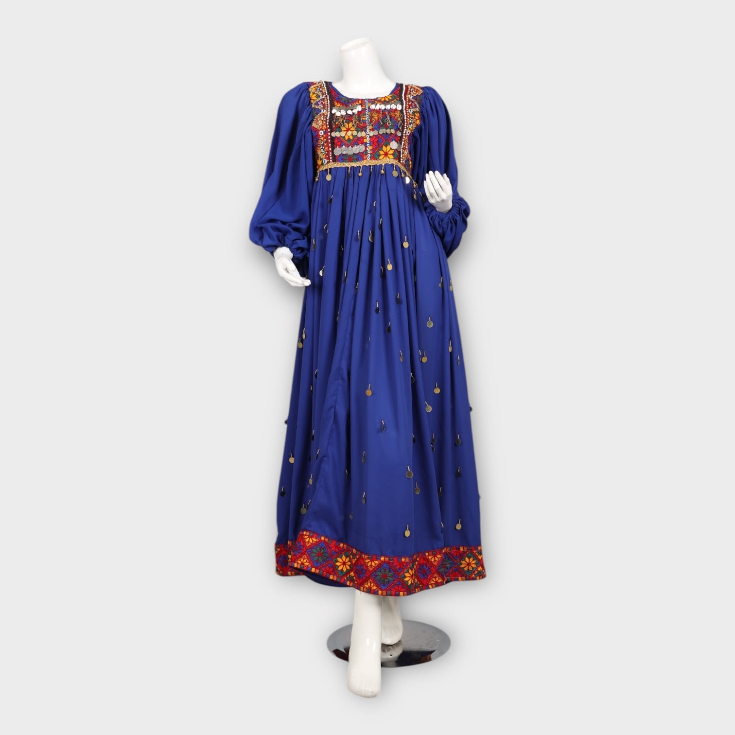 Afghan Dress – Royal Blue Embroidered Maxi Dress – Traditional Boho