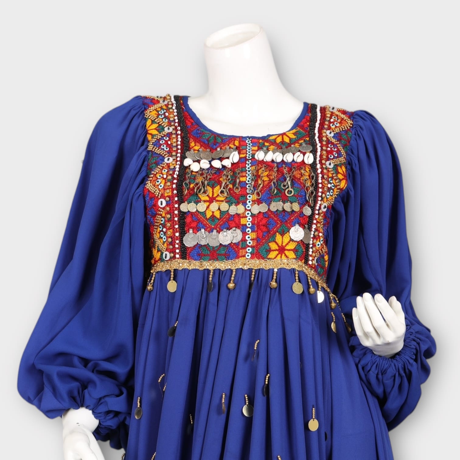 Afghan Dress – Royal Blue Embroidered Maxi Dress – Traditional Boho