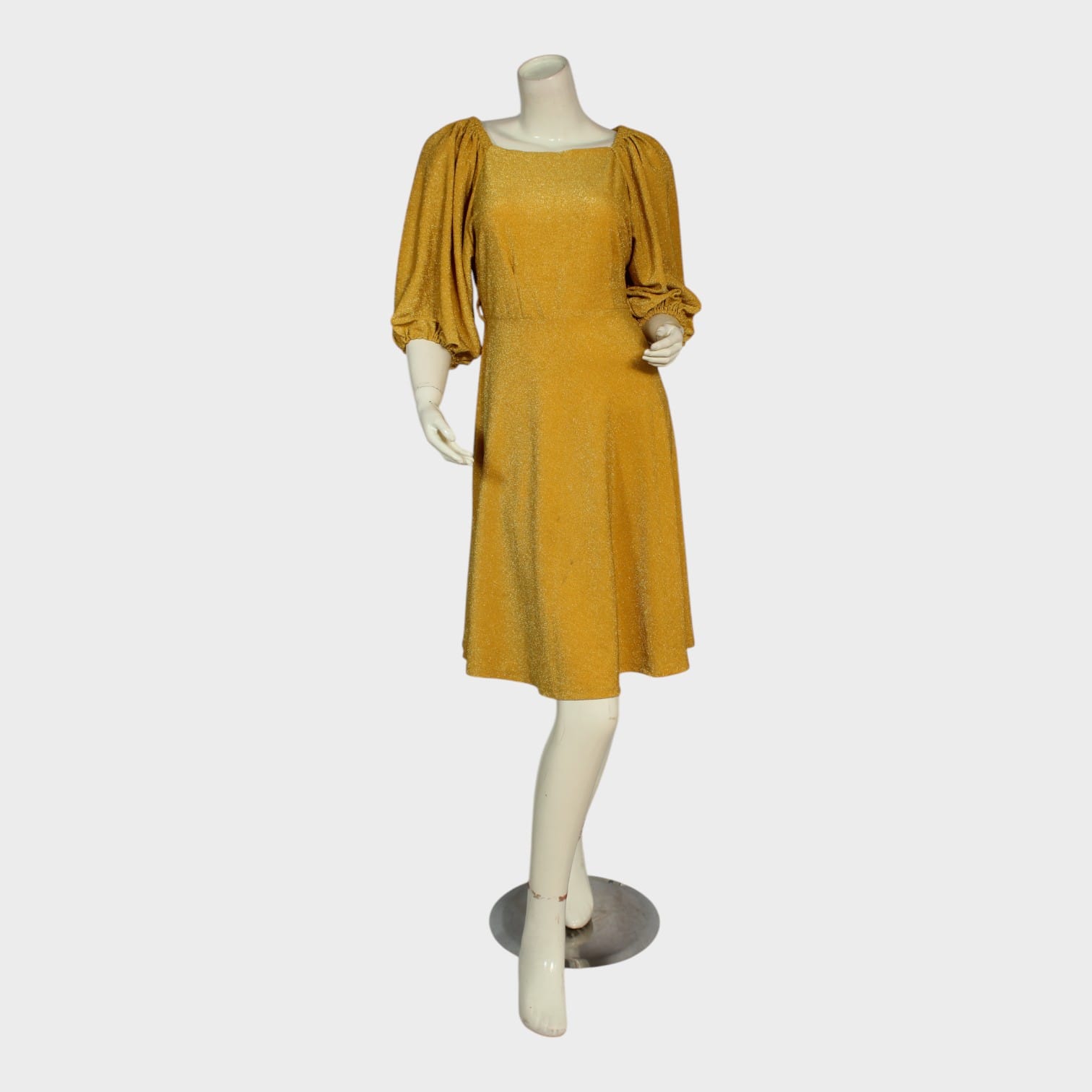 Golden Glimmer Puff-Sleeve Dress