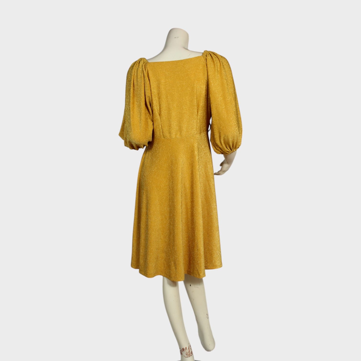 Golden Glimmer Puff-Sleeve Dress