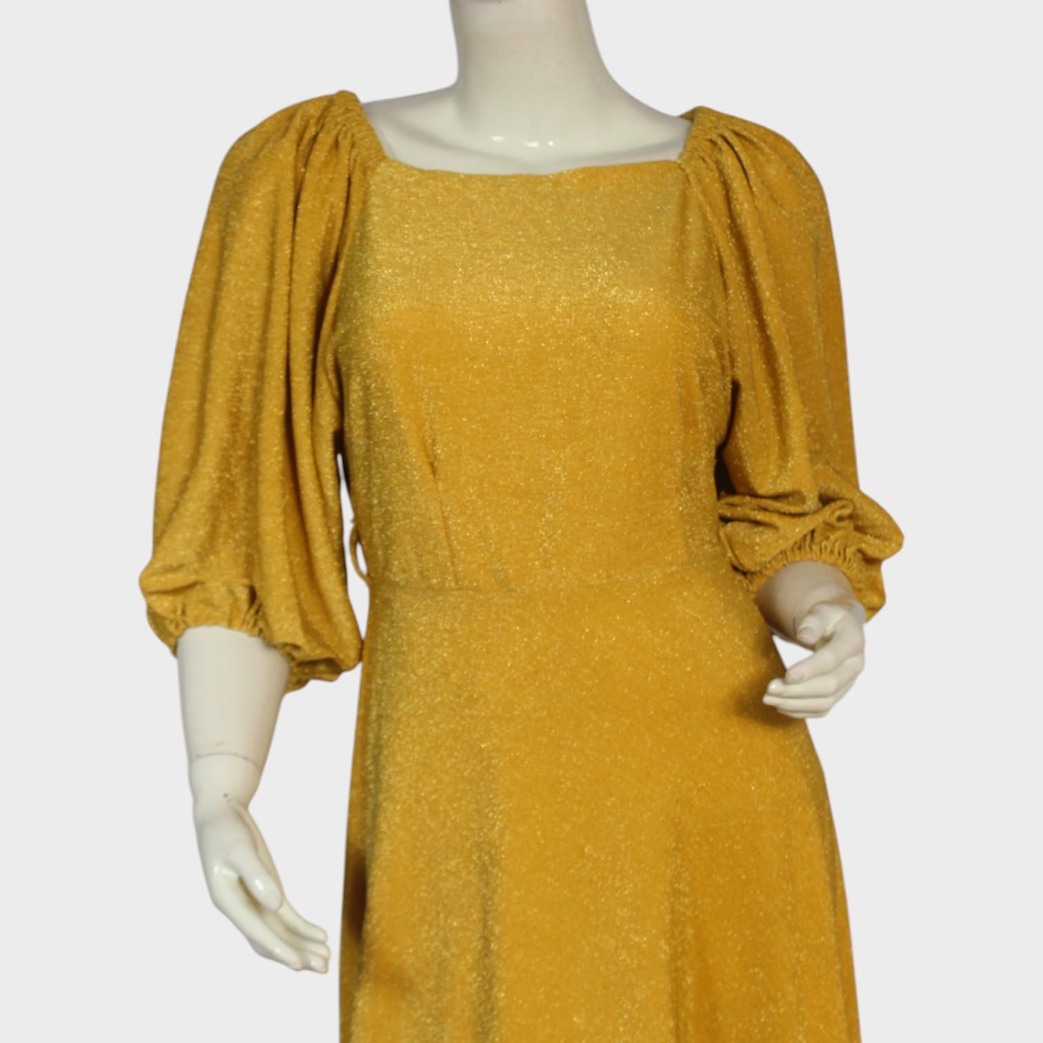 Golden Glimmer Puff-Sleeve Dress