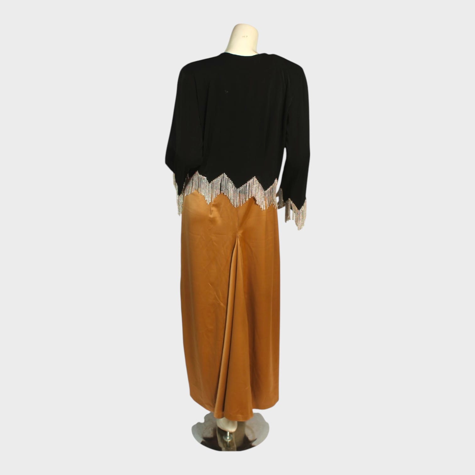 Golden Ember Satin Dress with Beaded Black Shrug
