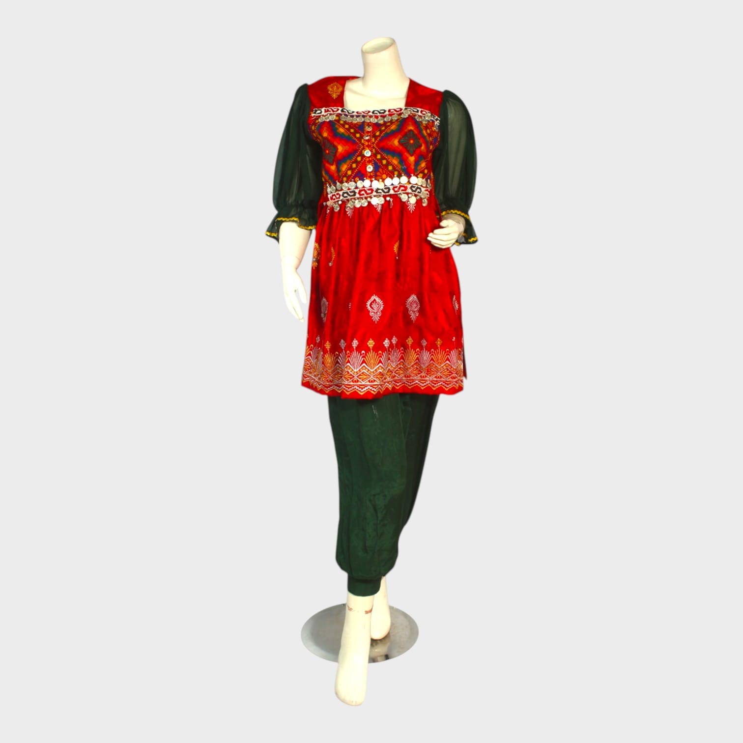 Royal Red Afghani Embroidered Dress
