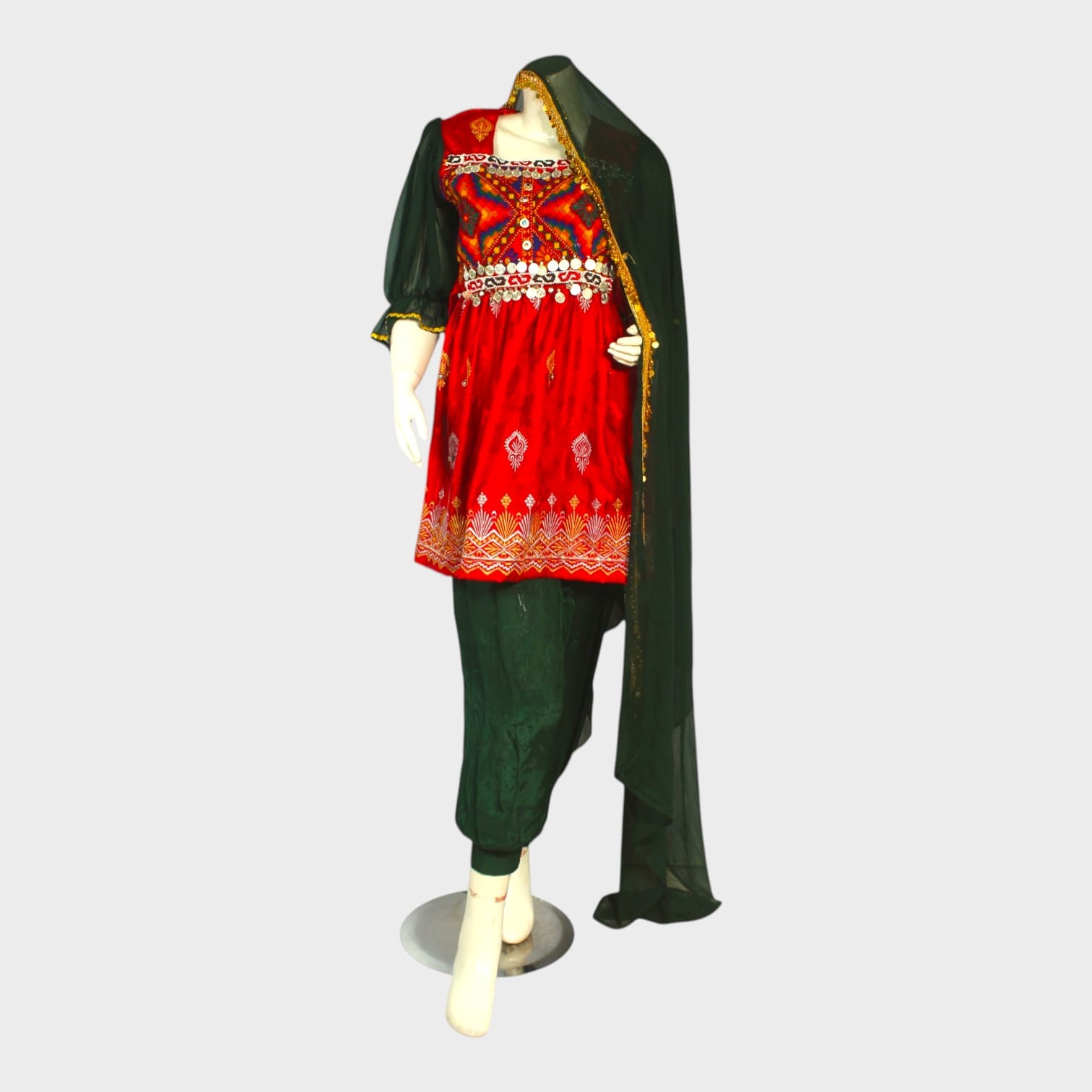 Royal Red Afghani Embroidered Dress