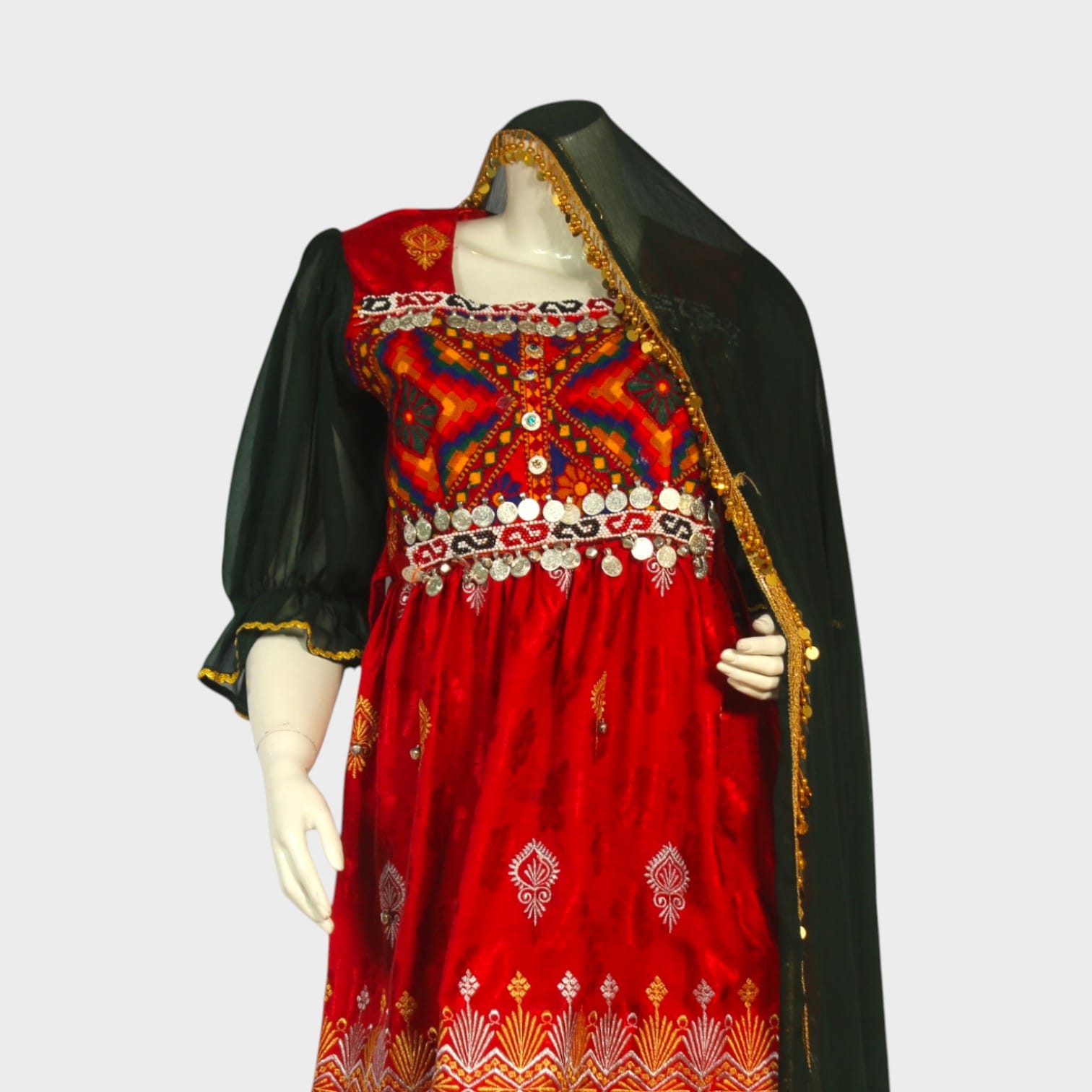 Royal Red Afghani Embroidered Dress