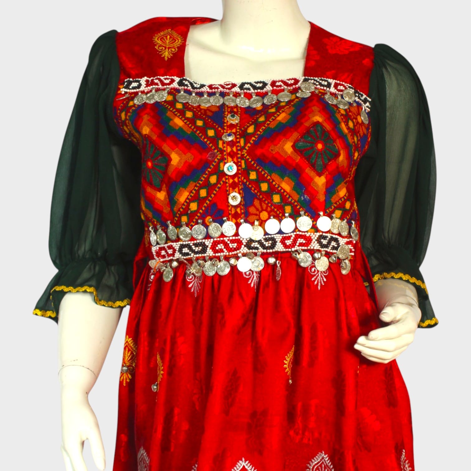 Royal Red Afghani Embroidered Dress