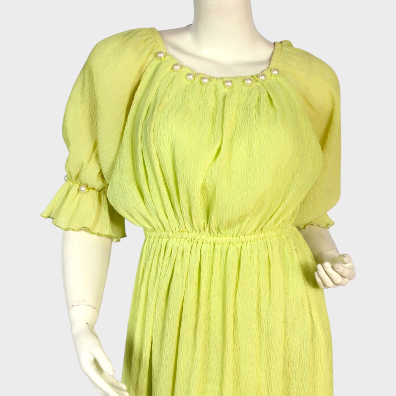 Lemon Glow Pleated Midi Dress