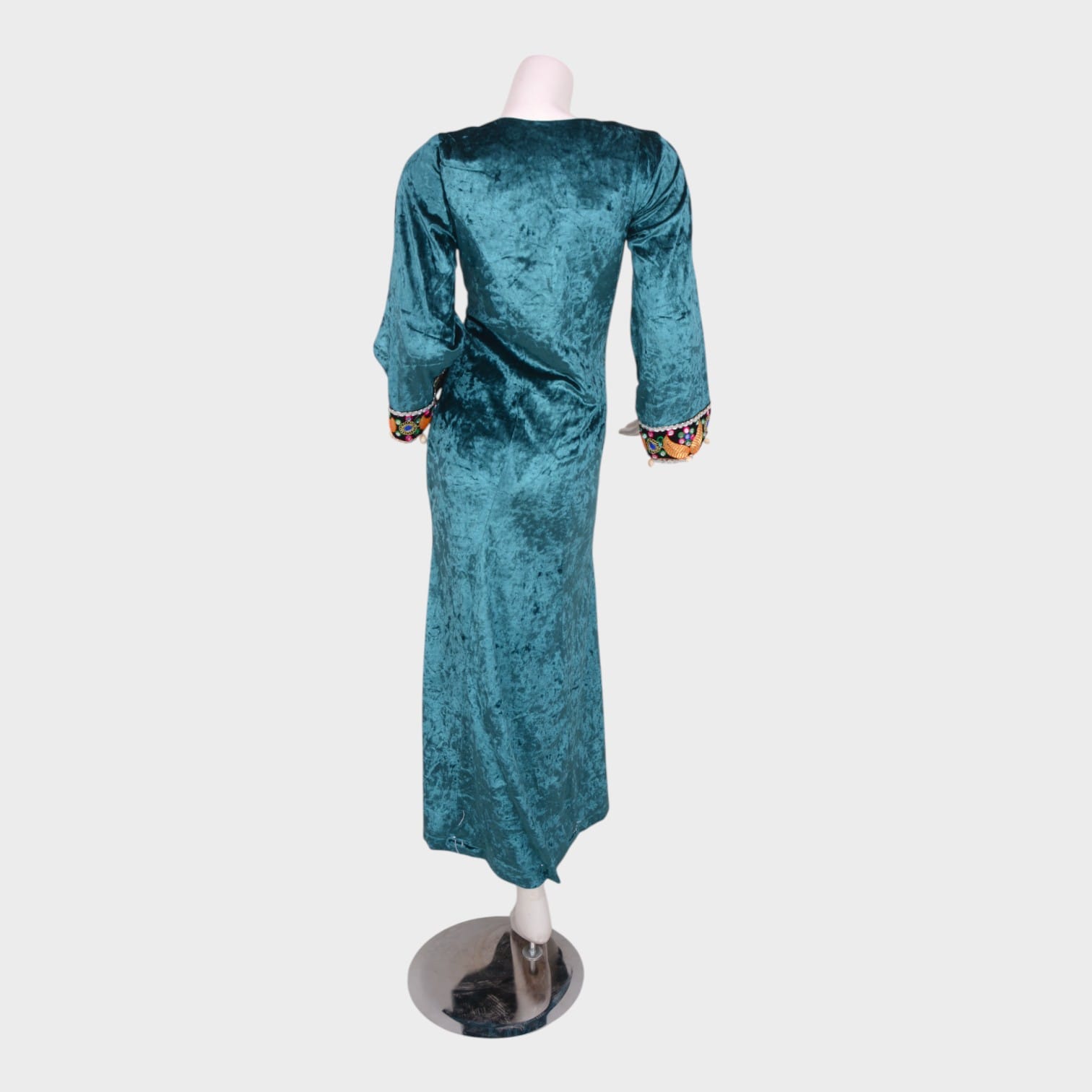 Teal Elegance Long Velvet Dress