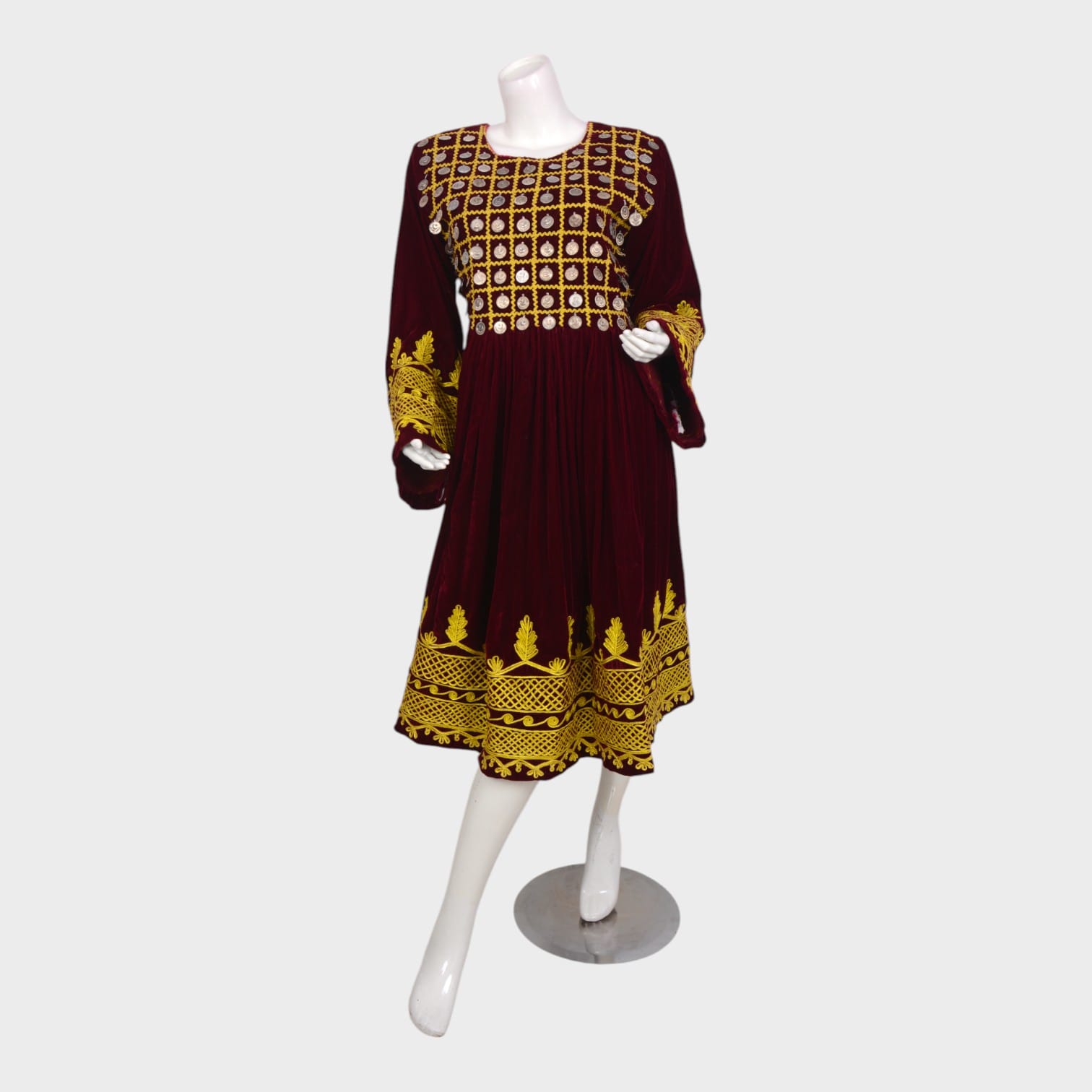 Maroon Royal Afghani Embroidered Dress