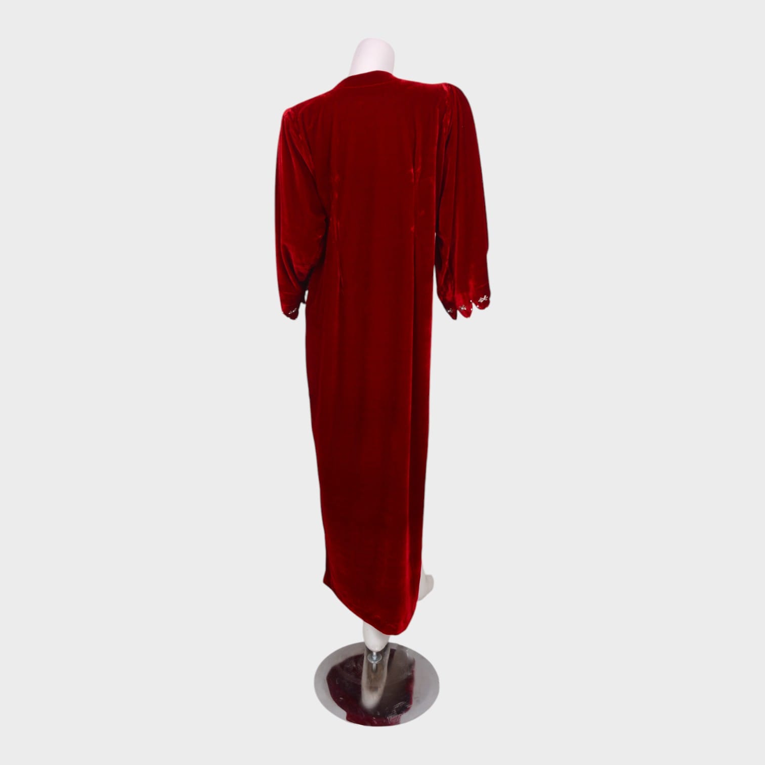 Crimson Velvet Vine Embroidered Dress