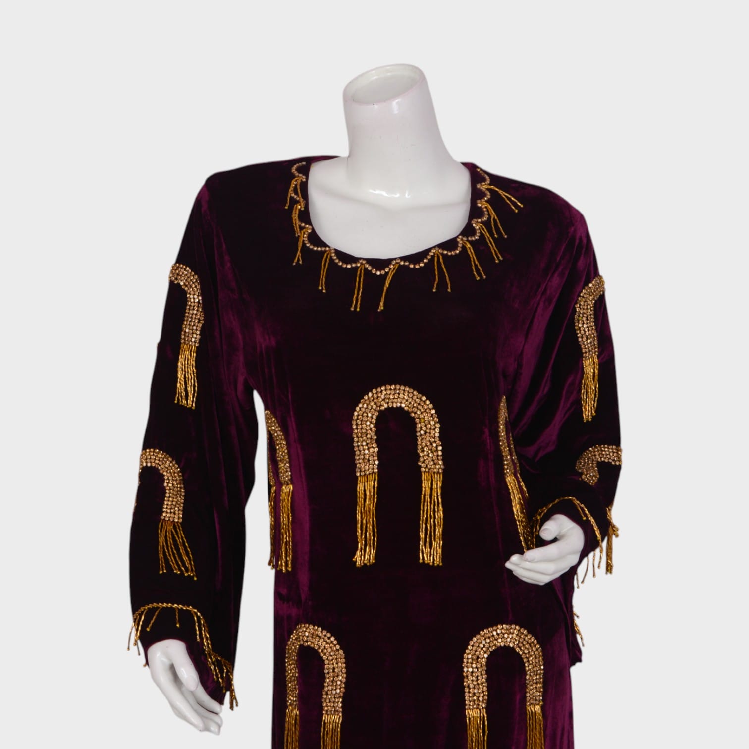 Royal Maroon Velvet Tassel Dress
