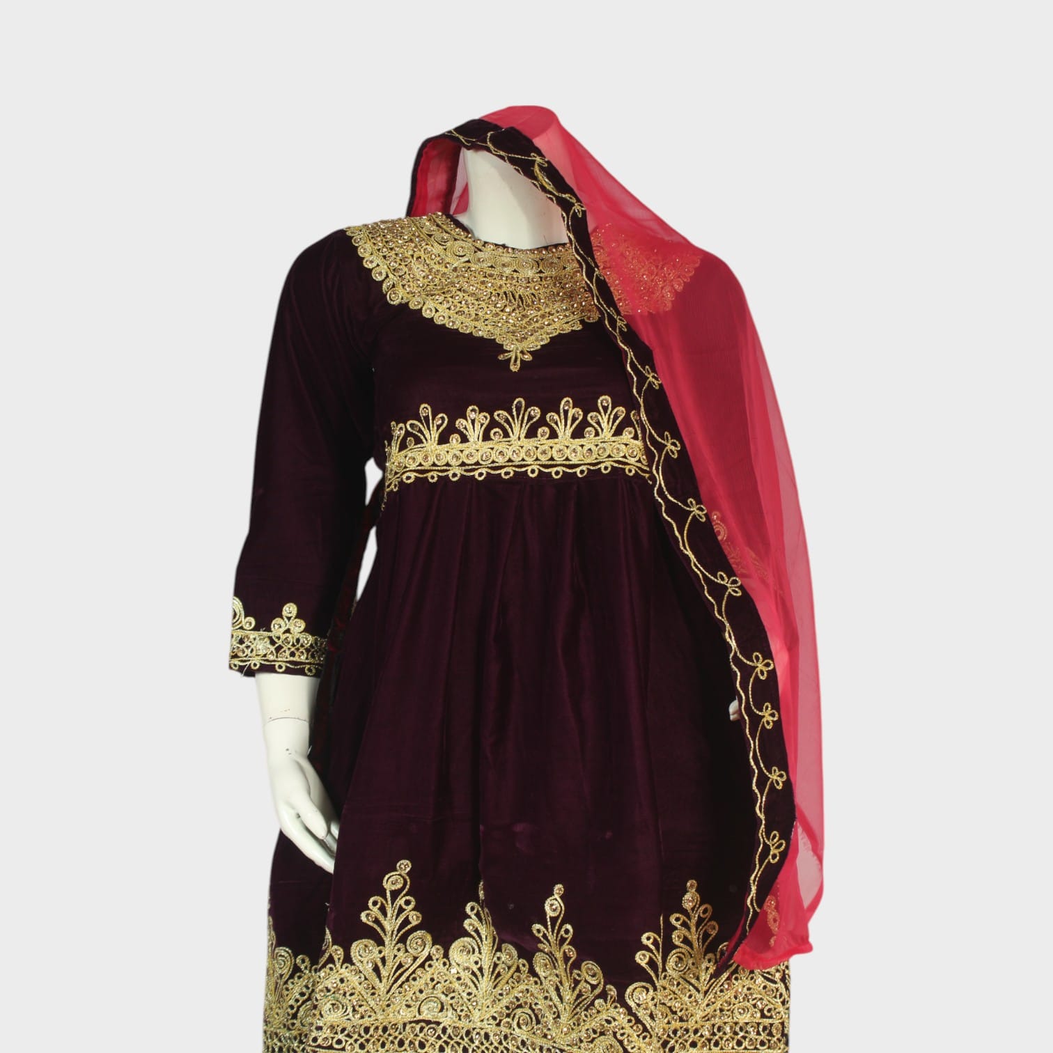 Maroon Majesty Embroidered Set